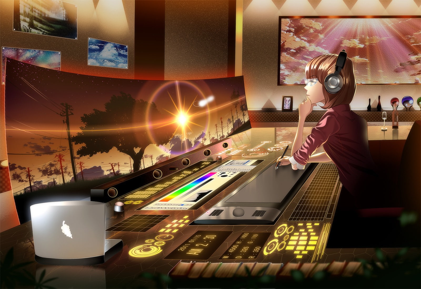 720P, anime girls, desk, anime, computer, music, HD Wallpaper
