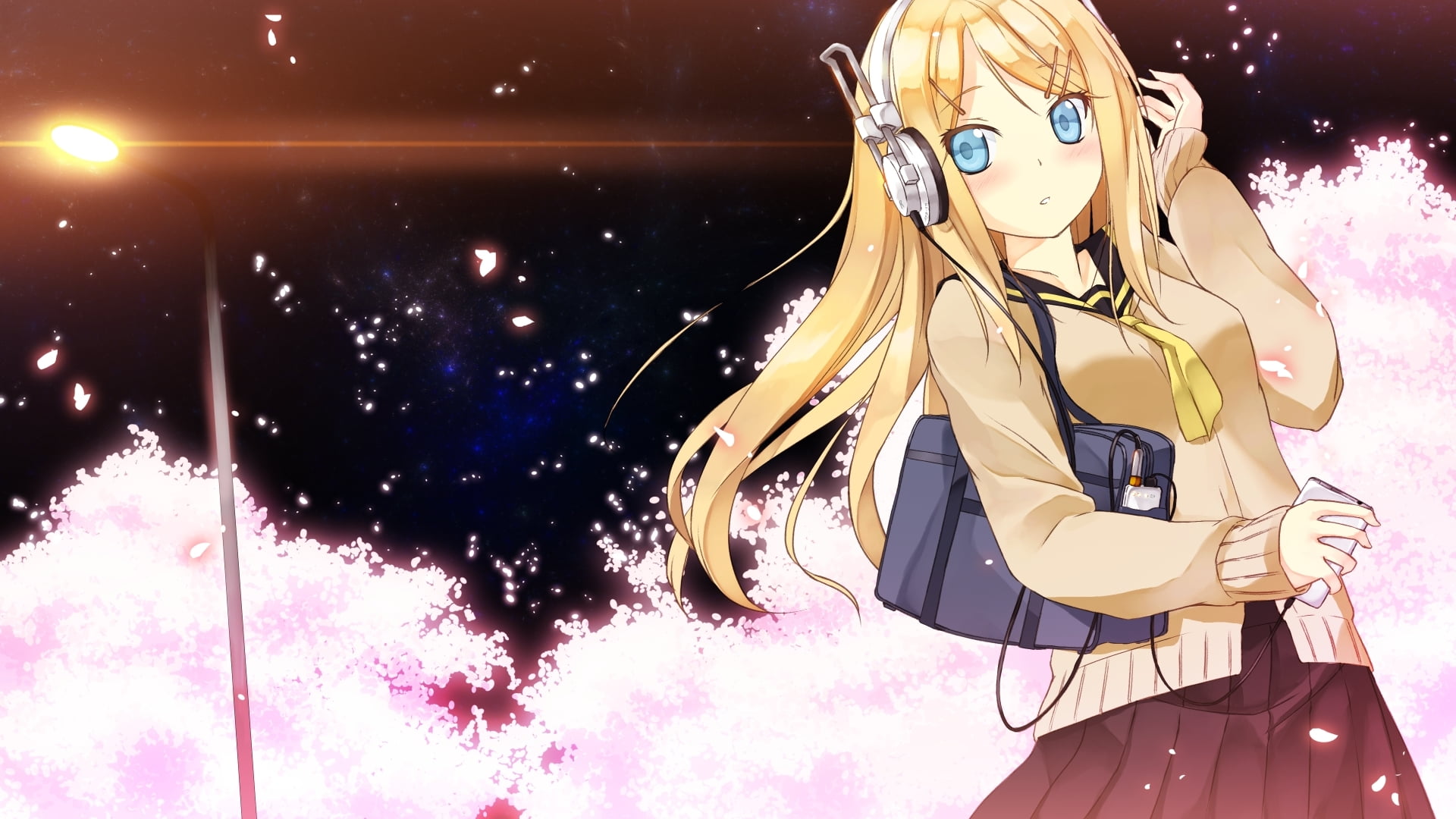 art, night, waist up, obscured face, arts culture and entertainment, yellow, haired, long hair, front view, character, Rin, girl, Vocaloid, illuminated, HD Wallpaper