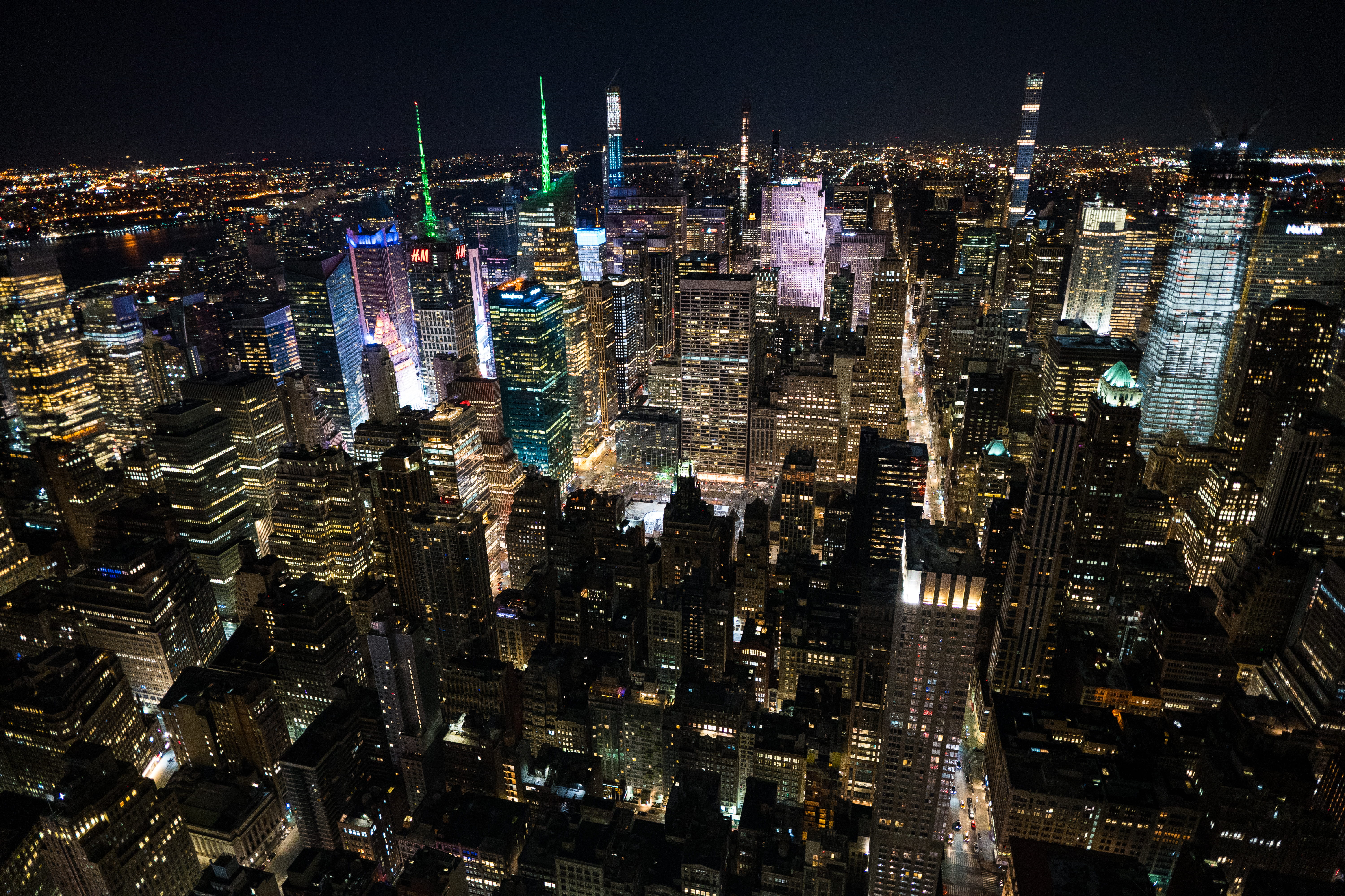 office building exterior, urban skyline, outdoors, illuminated, city, financial district, building exterior, road, cityscape, office building, skyscraper, HD Wallpaper