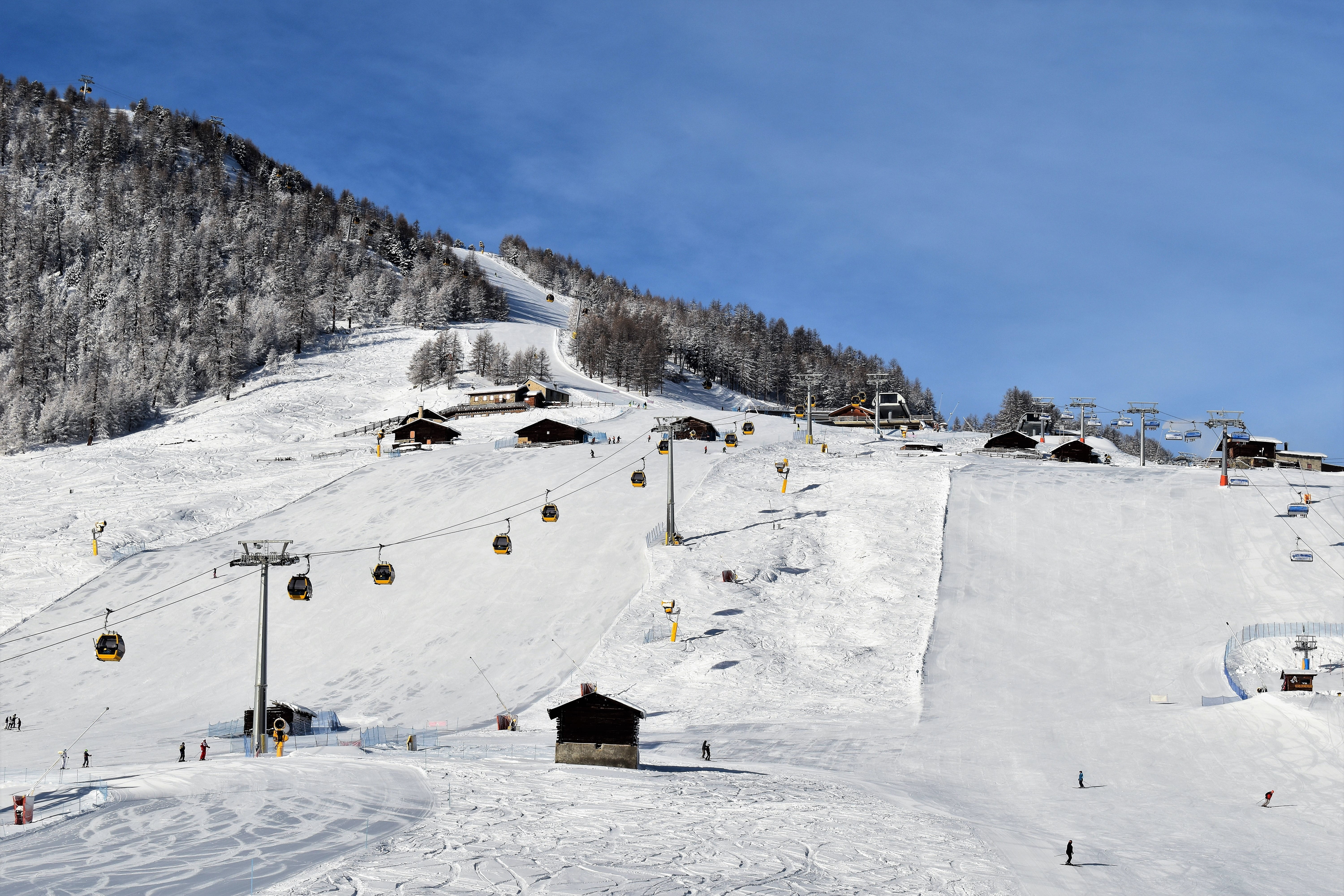 sky, architecture, winter, mood, white color, skiing, built structure, day, alpine, snow cannons, ski area, ski run, travel destinations, panorama, snowcapped mountain, HD Wallpaper