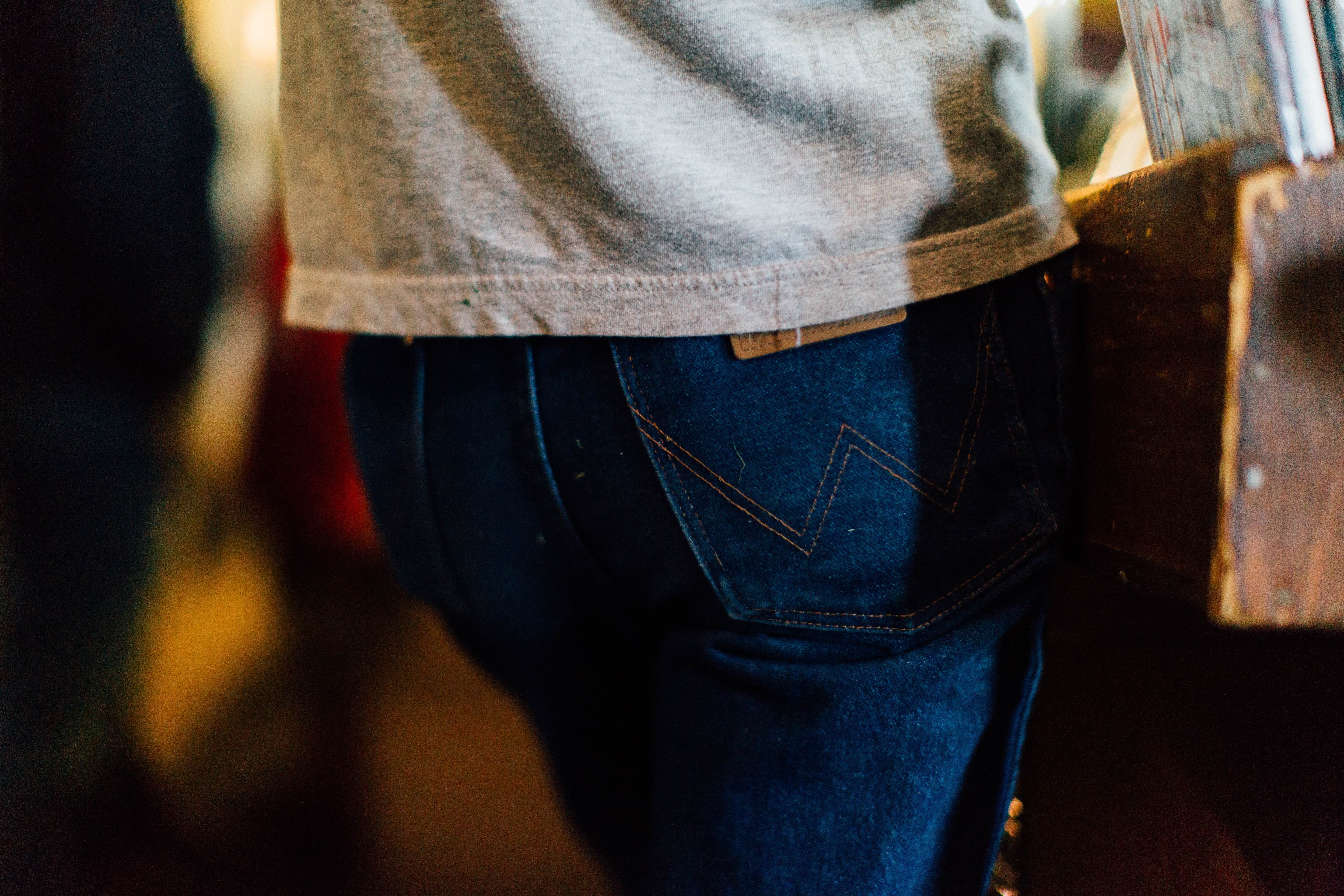 5K, Model, denim, men, posing, slim, close-up, Fashion, human leg, day, human limb, one person, buttocks, Wrangler, Butt, shape, textile, clothing, focus on foreground, HD Wallpaper