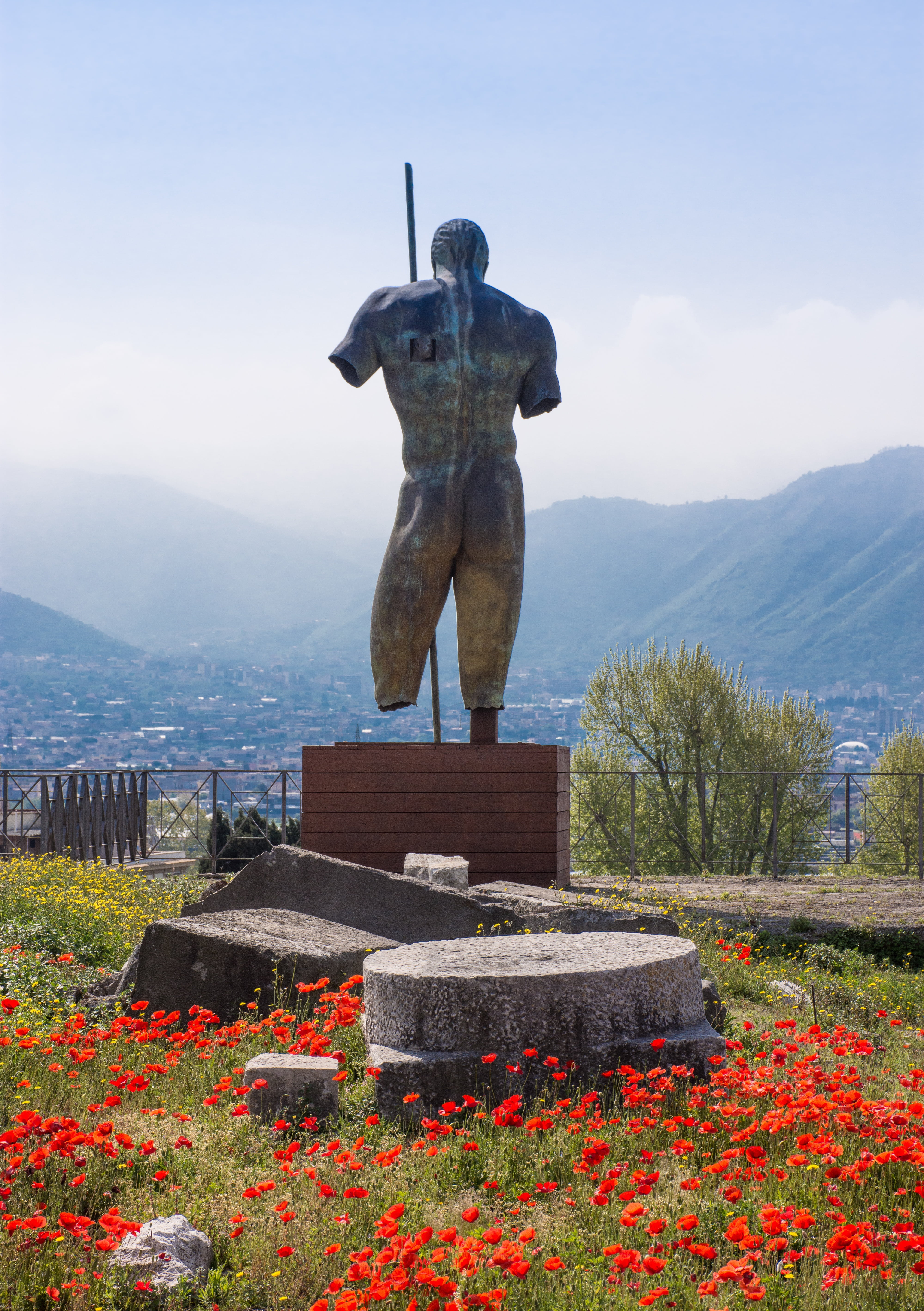 sky, representation, move, bronze statue, statue, flower, nature, religion, archaeology, art and craft, pompeii, mountain range, monument, roman, architecture, Phone HD Wallpaper