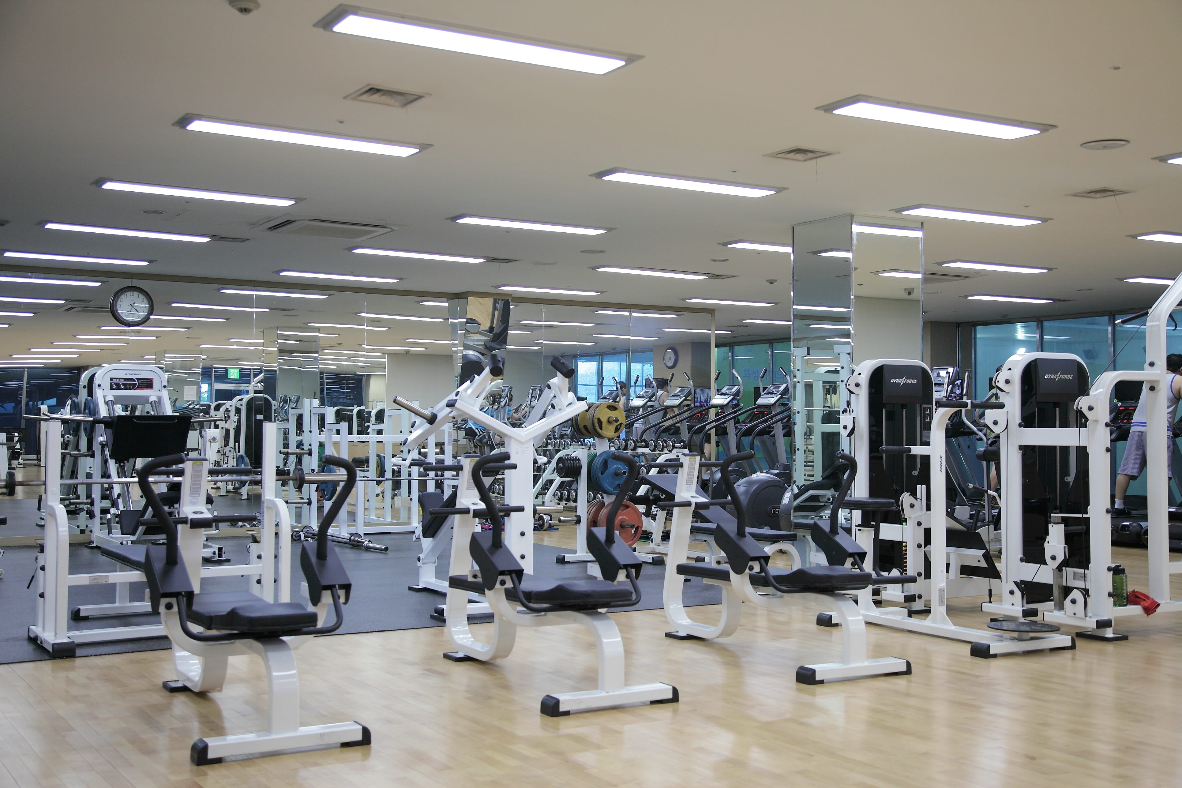 gym, sport, empty, ceiling, weight training, fitness, lifestyles, technology, in a row, equipment, illuminated, cross fit, health, absence, large group of objects, HD Wallpaper