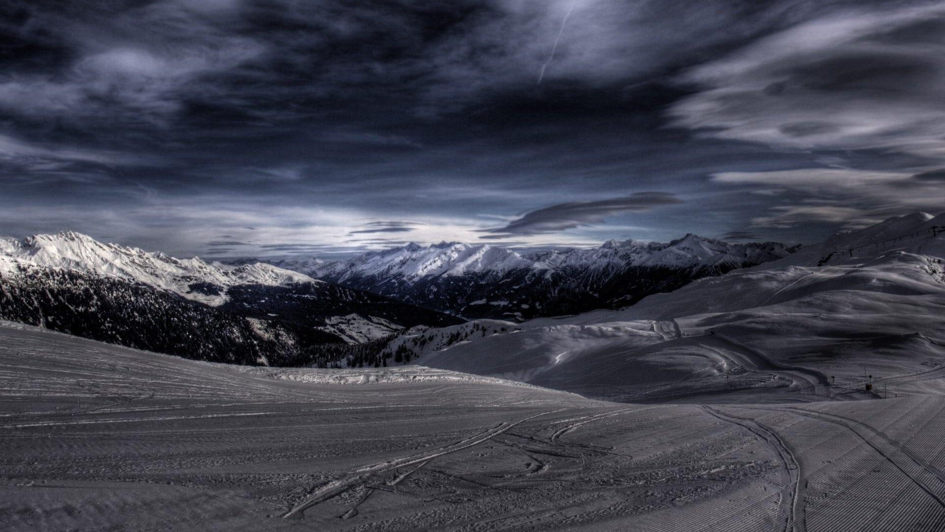 clouds, slopes, scape, lovely, mountains, snow, nature and landscapes, 1080P, slope, ski, mountain, HD Wallpaper