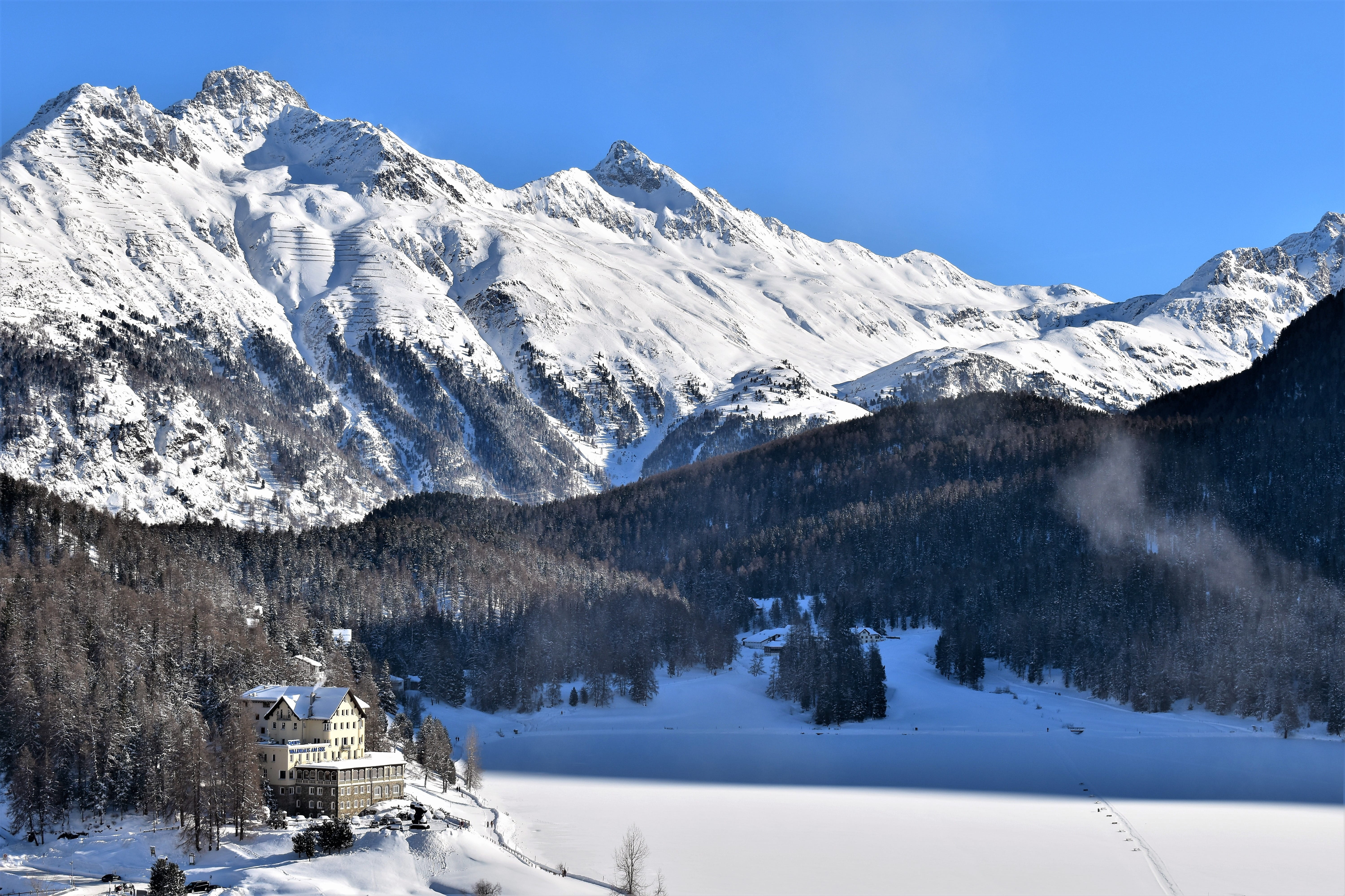mountain range, blue sky, beauty in nature, wintry, no people, ski resort, cold, nature, covering, snowcapped mountain, outdoors, snow, mountain landscape, HD Wallpaper