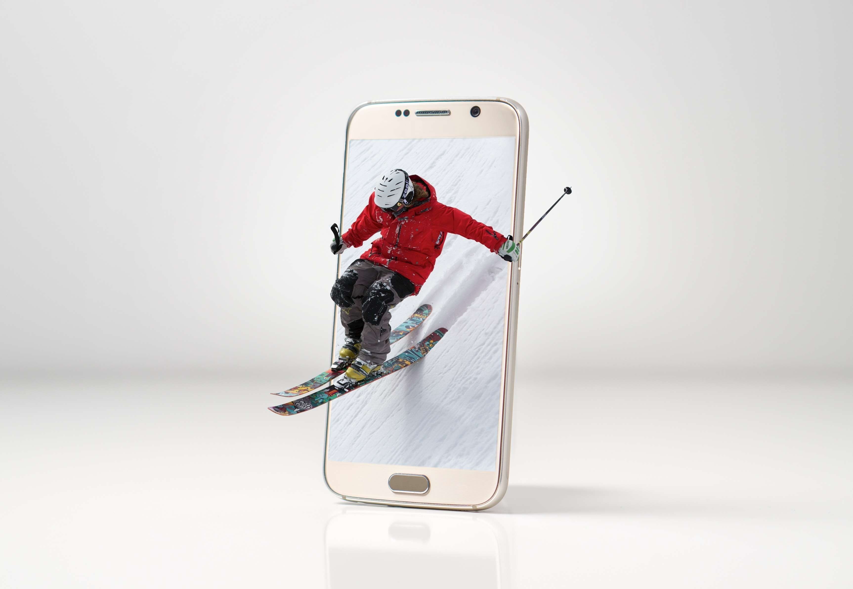 ski run, representation, portable information device, winter, mountains, human representation, 2K, sport, wintry, 3d, manipulation, wireless technology, HD Wallpaper