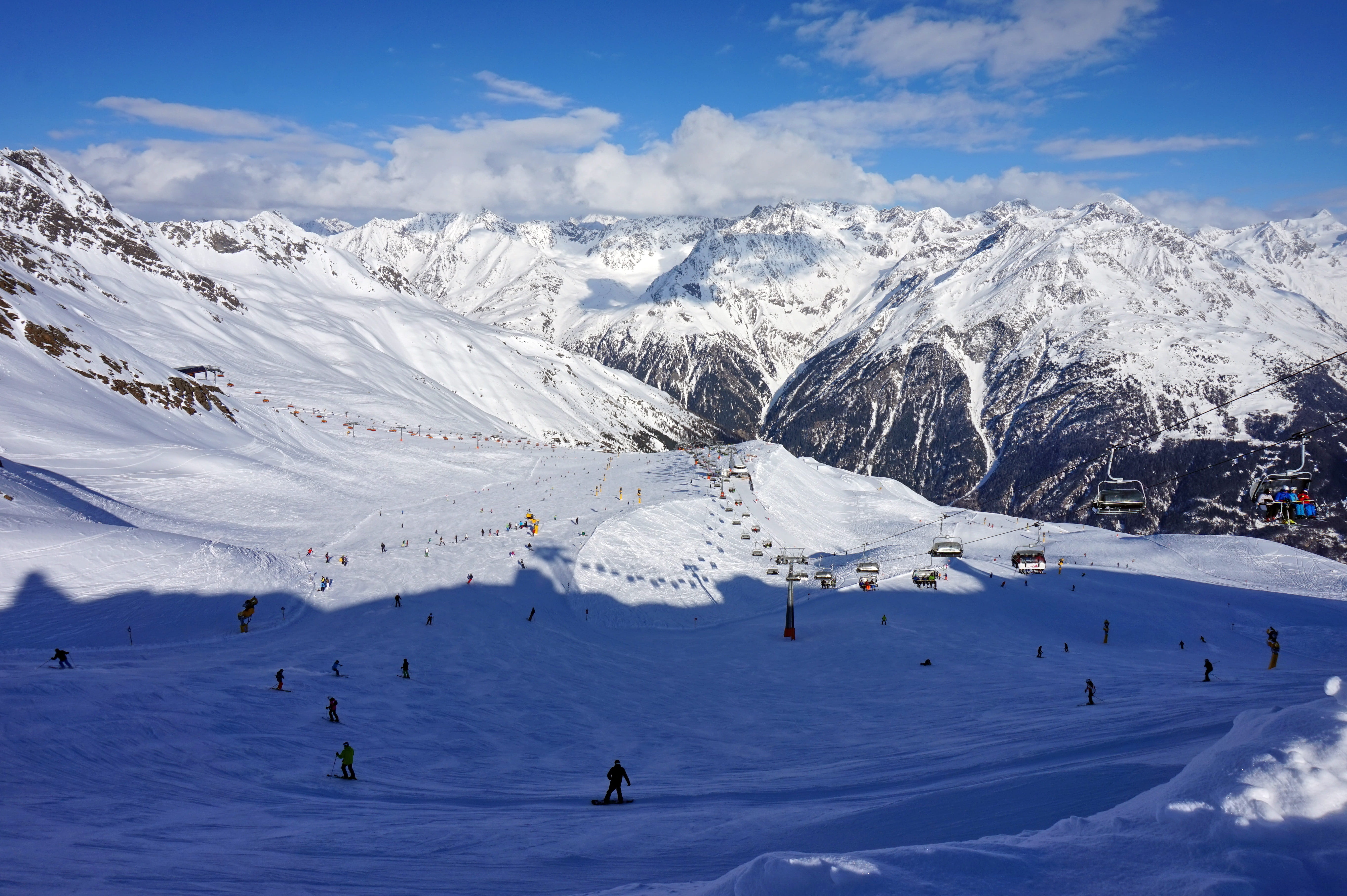 leisure activity, winter sport, mountain peak, nature, clouds, 5K, cold, coldly, skiing, rocks, sölden, scenics - nature, ski resort, outdoors, beauty in nature, HD Wallpaper