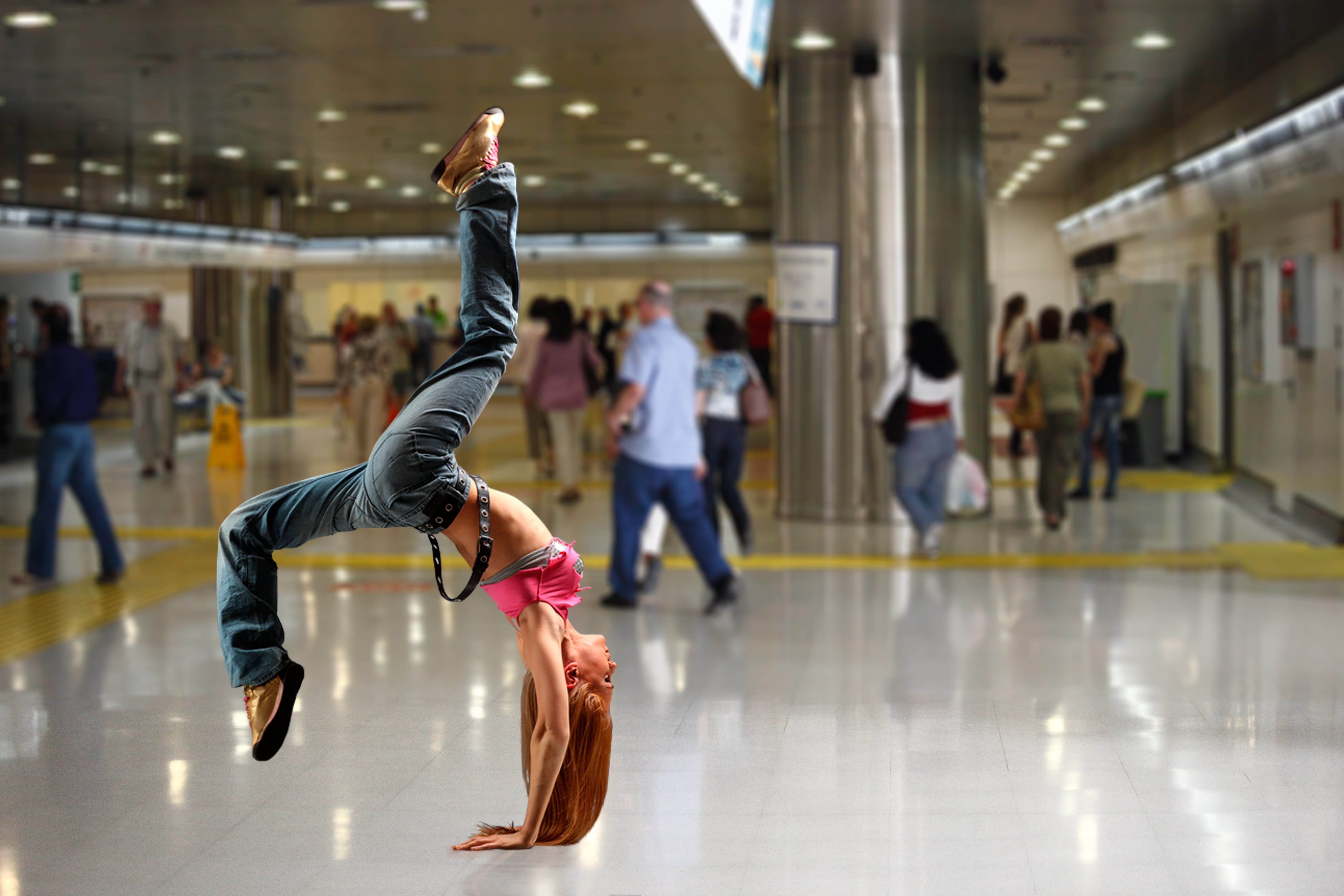 group of people, inside, fun, movement, composing, lifestyles, incidental people, slim, 5K, limber, acrobat, motion, long, sneaker, woman, building, sport, HD Wallpaper