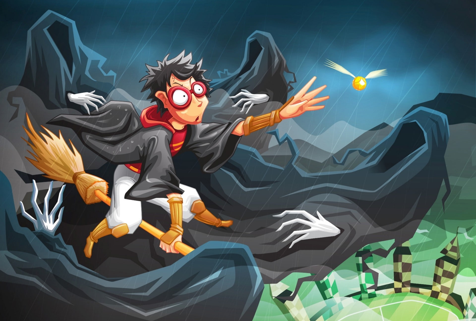 harry, glasses, 1080P, game, potter, snitch, golden, quidditch, art, rain, dementors, HD Wallpaper
