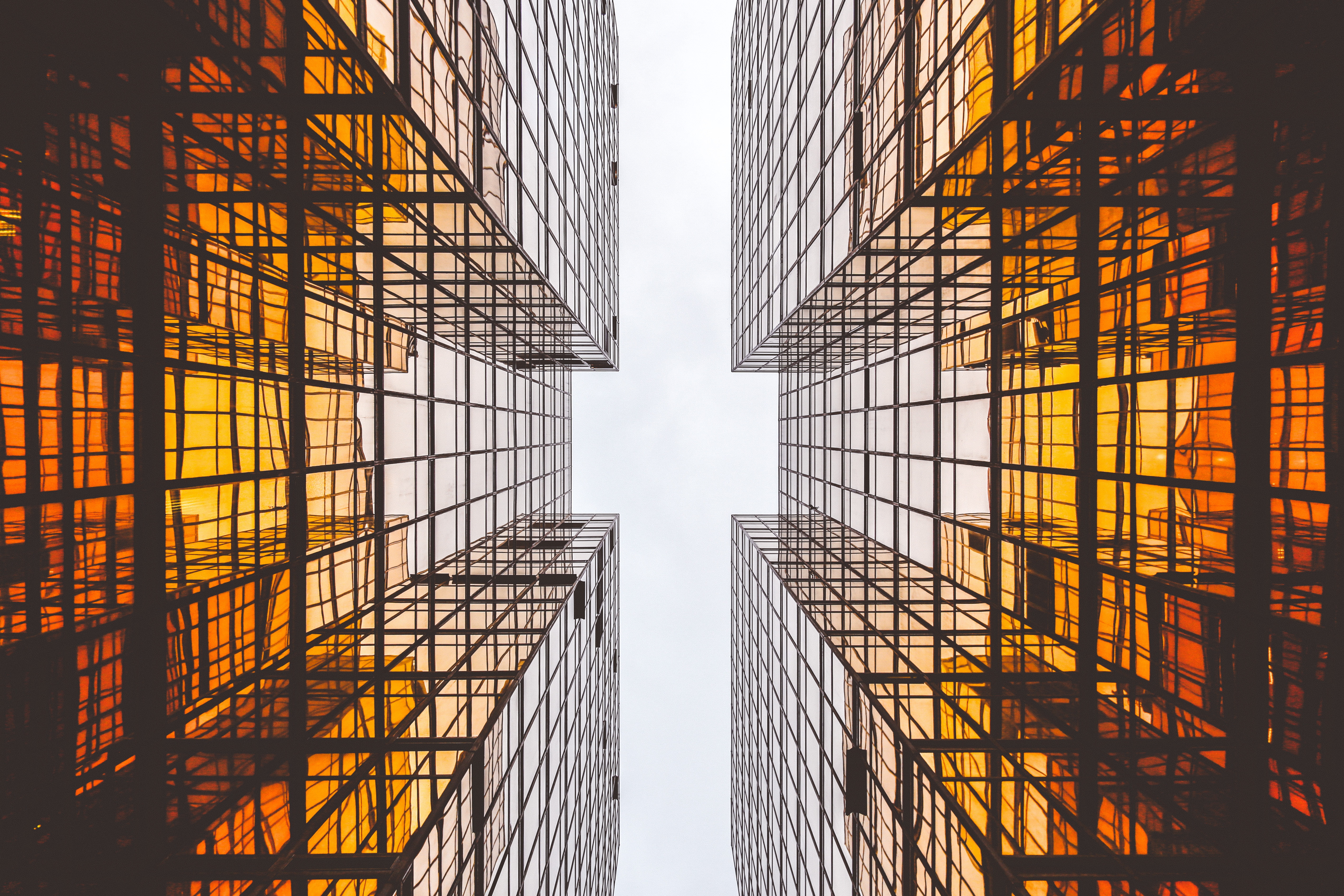 5K, architecture, worms eye view, orange, building, HD Wallpaper