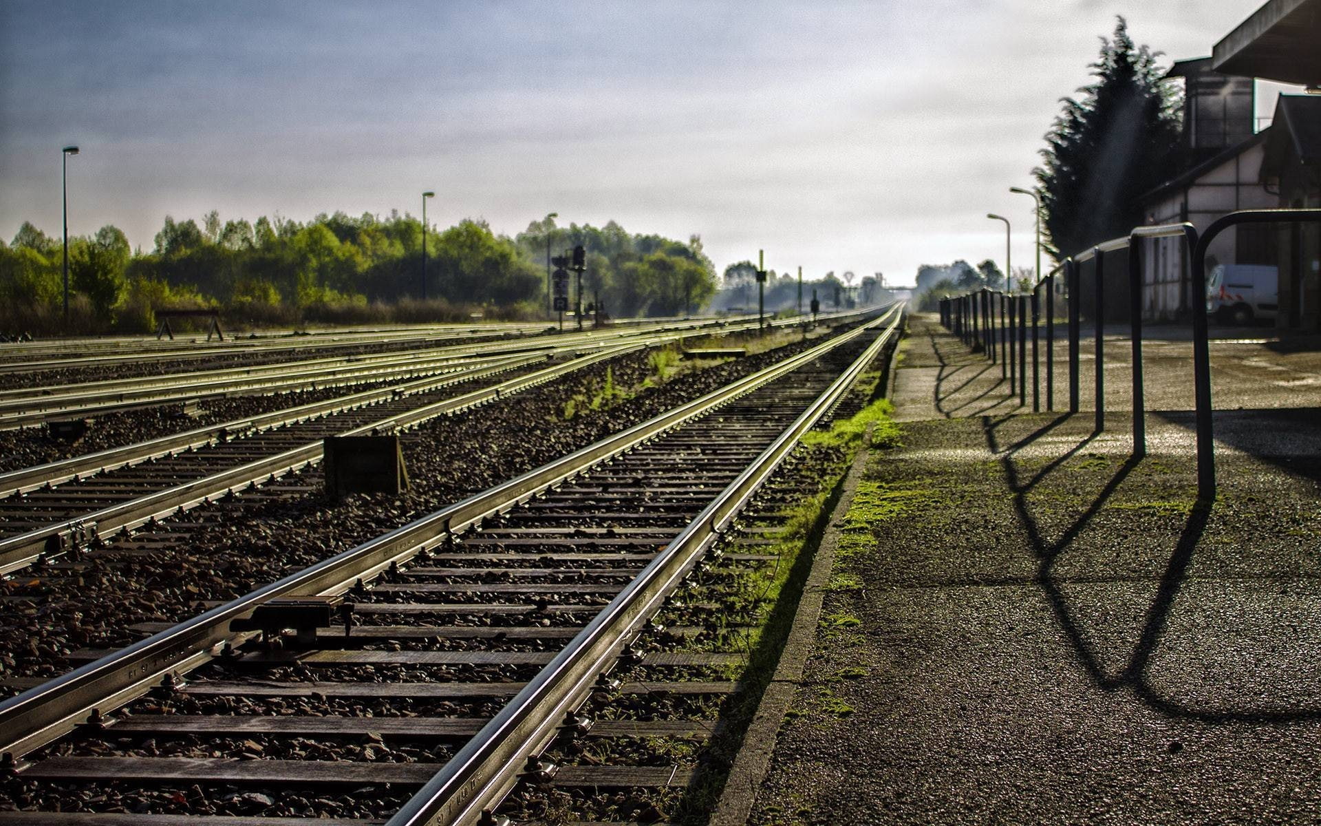 sunlight, railway station, railway, moss, 1080P, HD Wallpaper