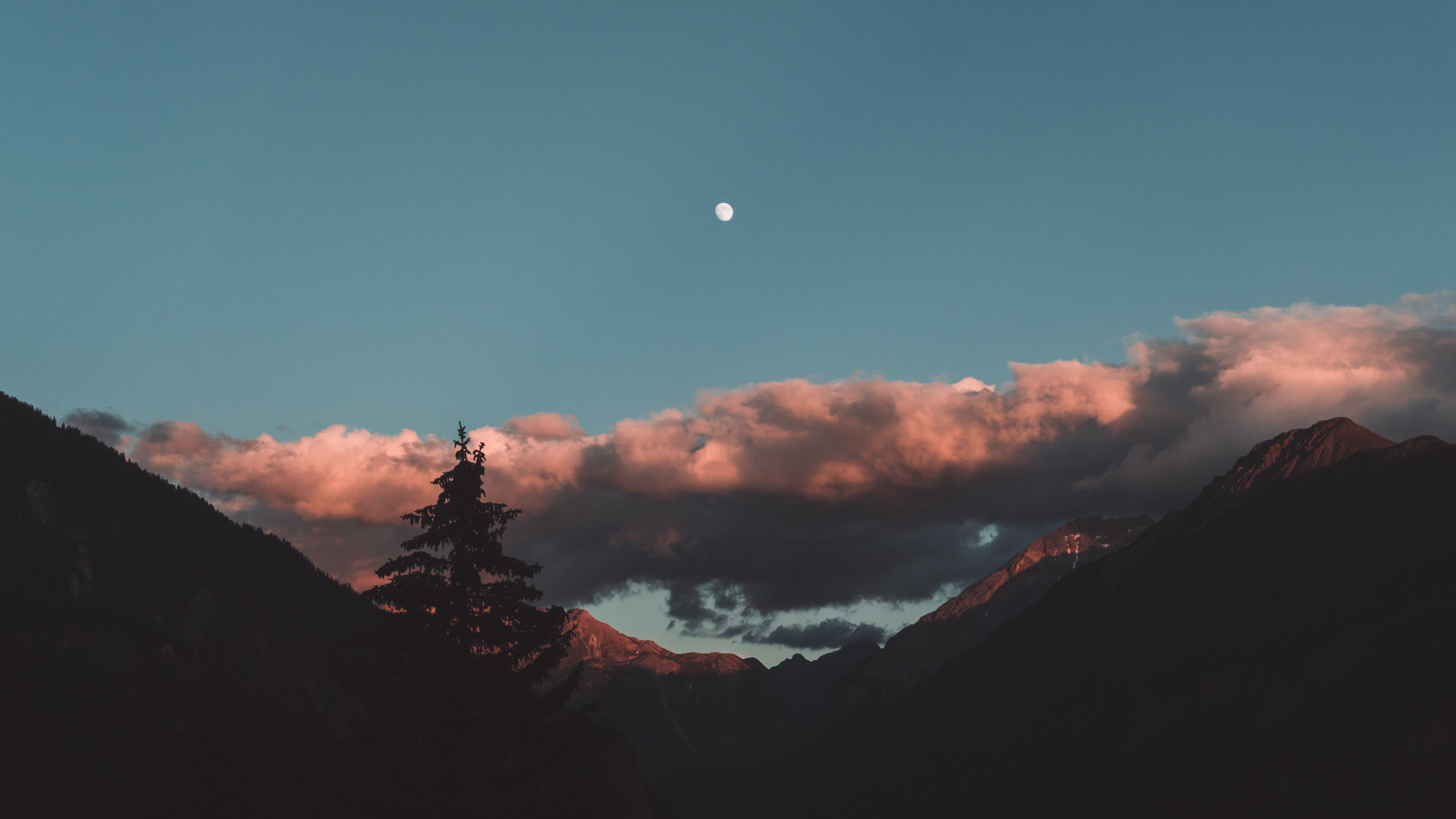 moon, silhouette, mountains, no people, switzerland, astronomy, mountain, graubunden, summer, forest, scenics - nature, tranquil scene, cloud - sky, HD Wallpaper
