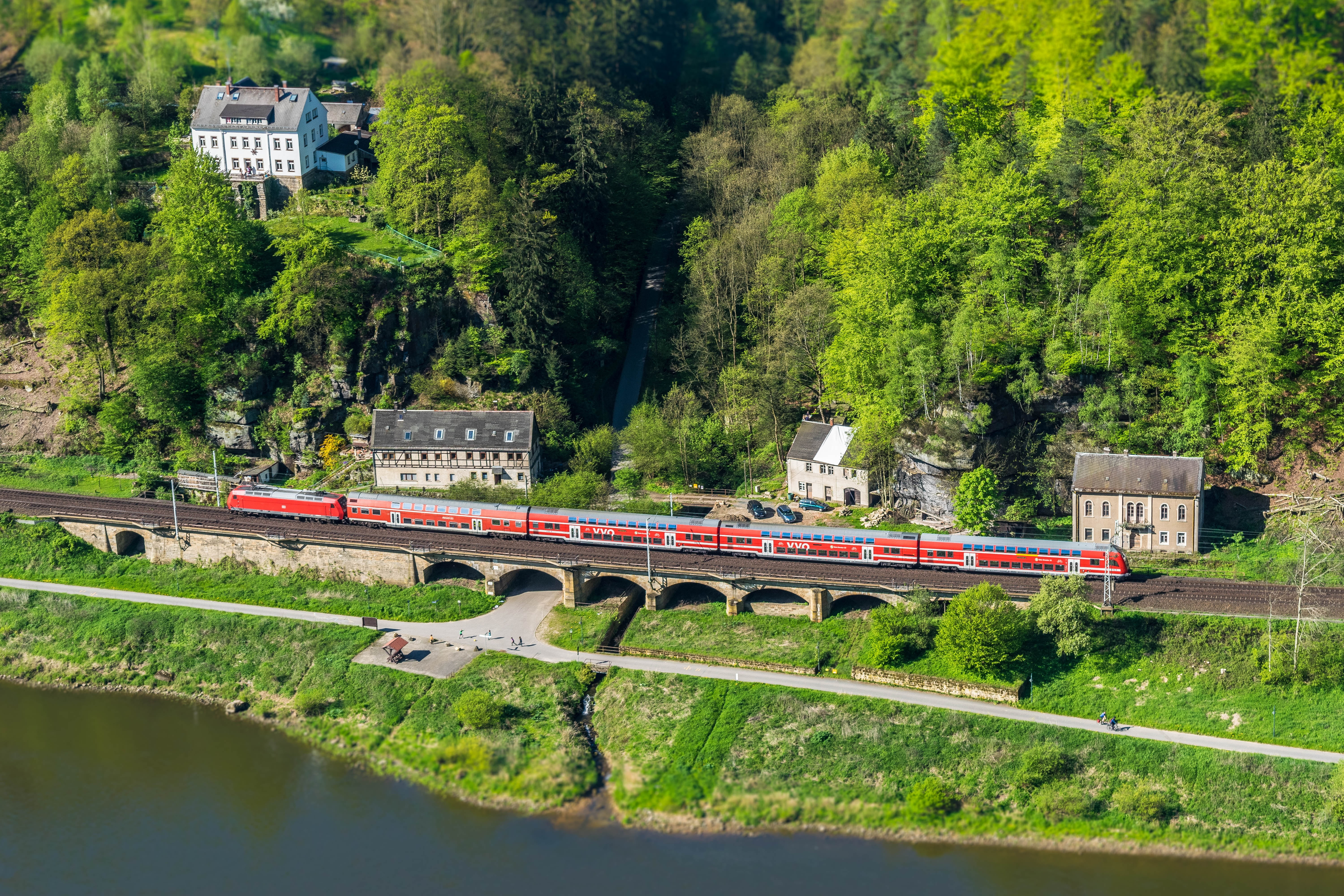 public transportation, outdoors, architecture, no people, near, green color, railroad track, miniature, mode of transportation, day, red, transportation, HD Wallpaper