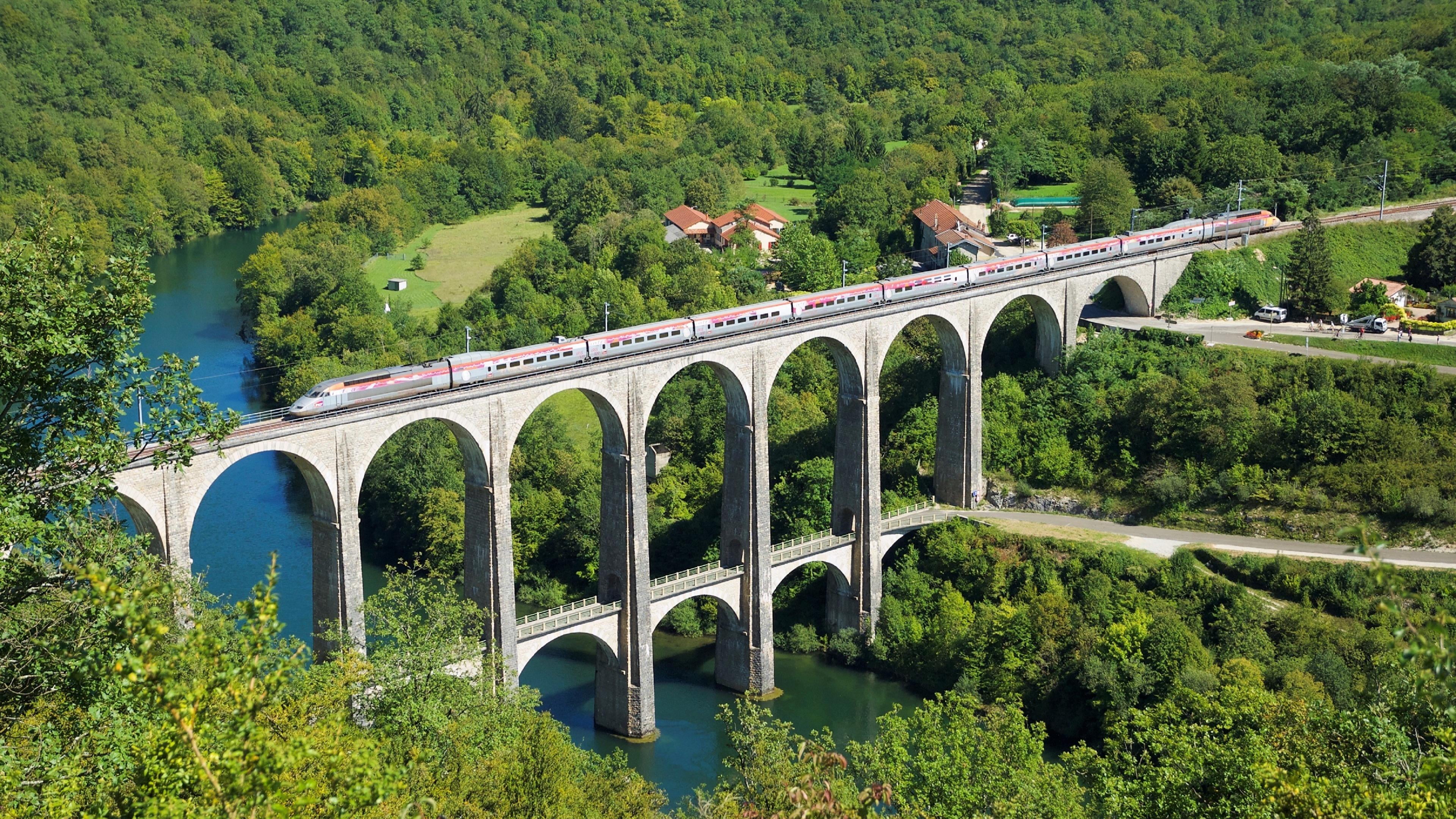 cize–bolozon viaduct, transportation, tree, cize viaduct, water, bridge - man made structure, railway, cize bolozon viaduct, no people, architectural column, HD Wallpaper