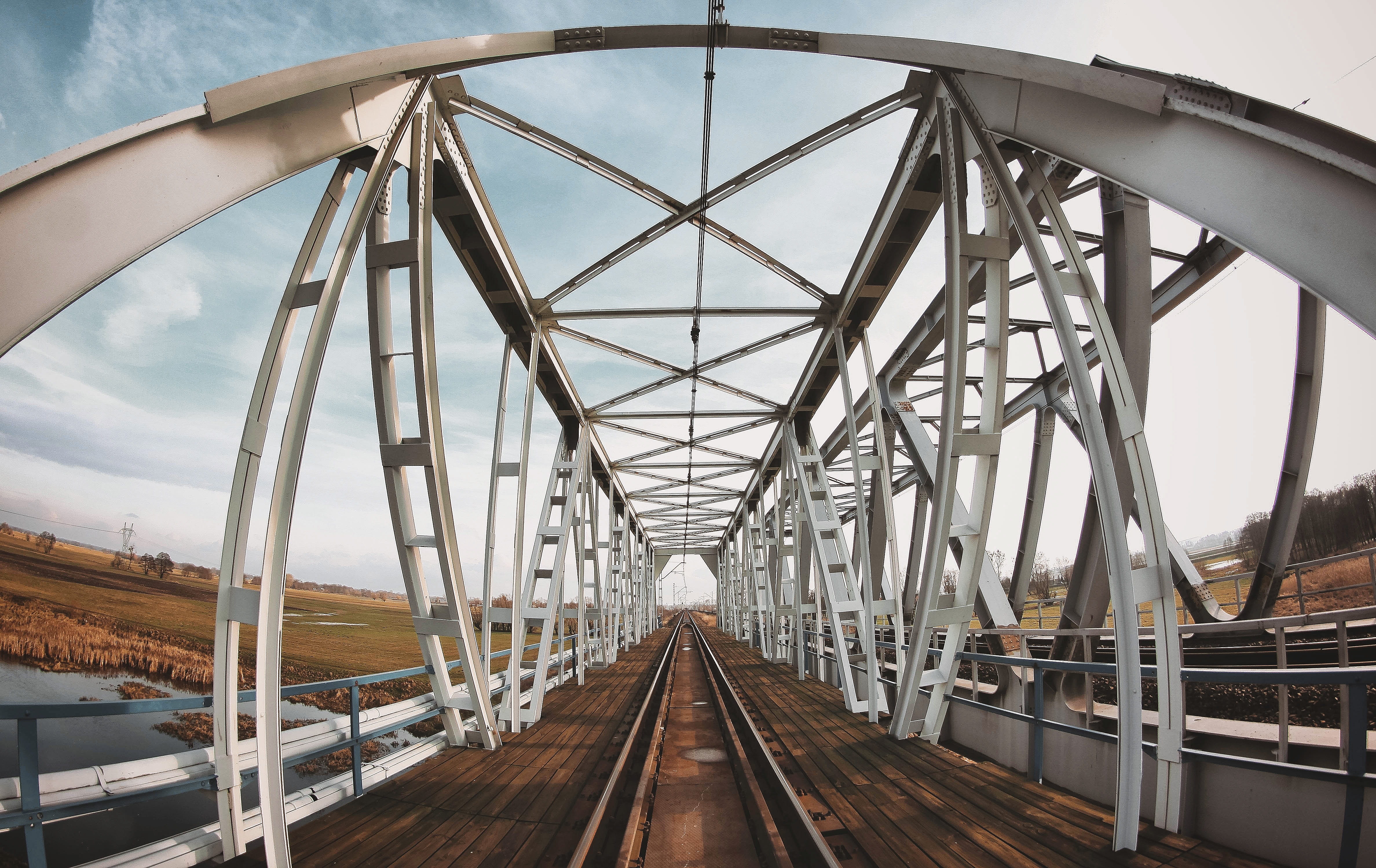 sky, connection, railroad track, communication, transport, built structure, diminishing perspective, the viaduct, bridge - man made structure, rust, architecture, HD Wallpaper