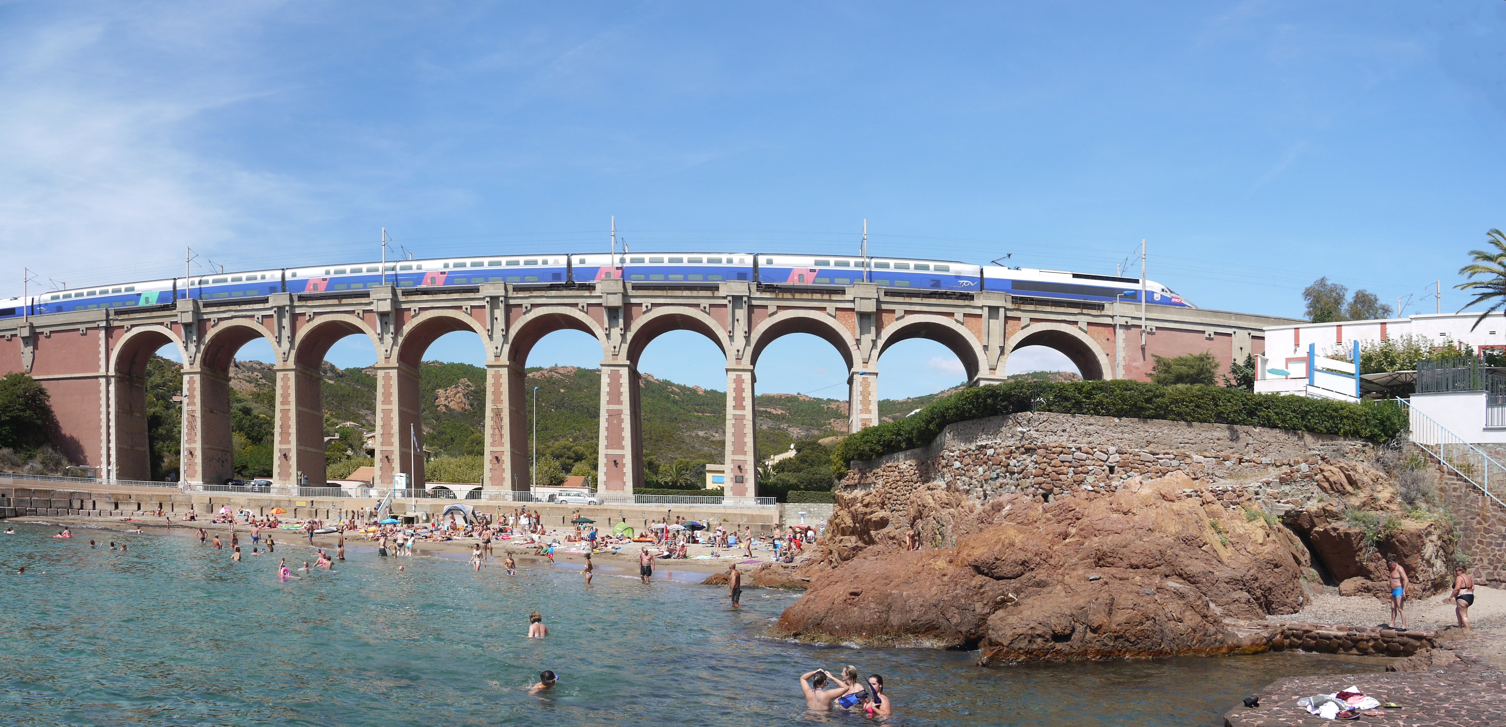 passenger craft, landscape format, 4K, bridge, summer vacation, traffic, coastal road, mode of transportation, travel, built structure, tgv, outdoors, HD Wallpaper