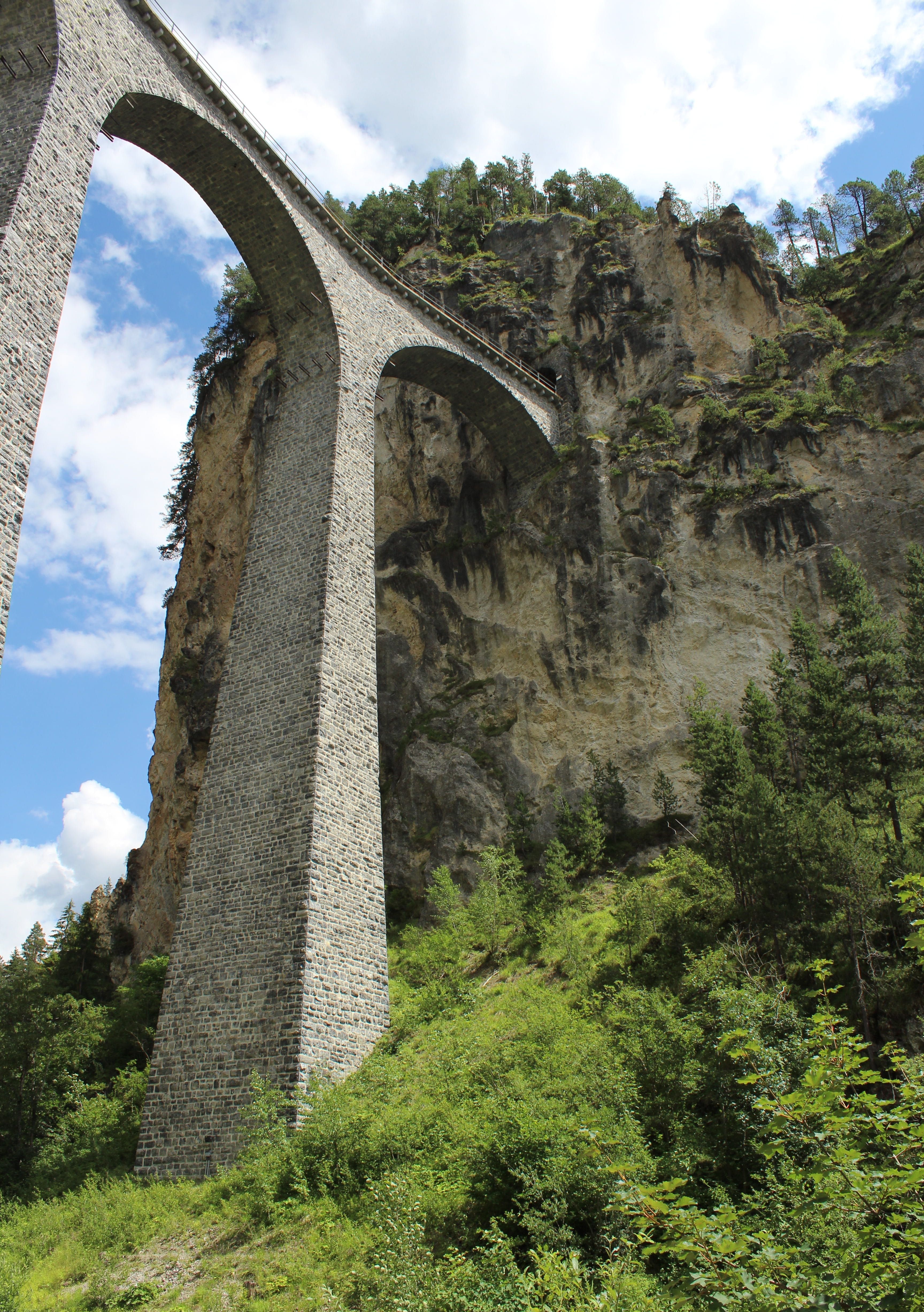 bridge - man made structure, sky, rock, landwasser viaduct, nature, the past, architectural column, alps, 4K, history, albula, switzerland, connection, Phone HD Wallpaper