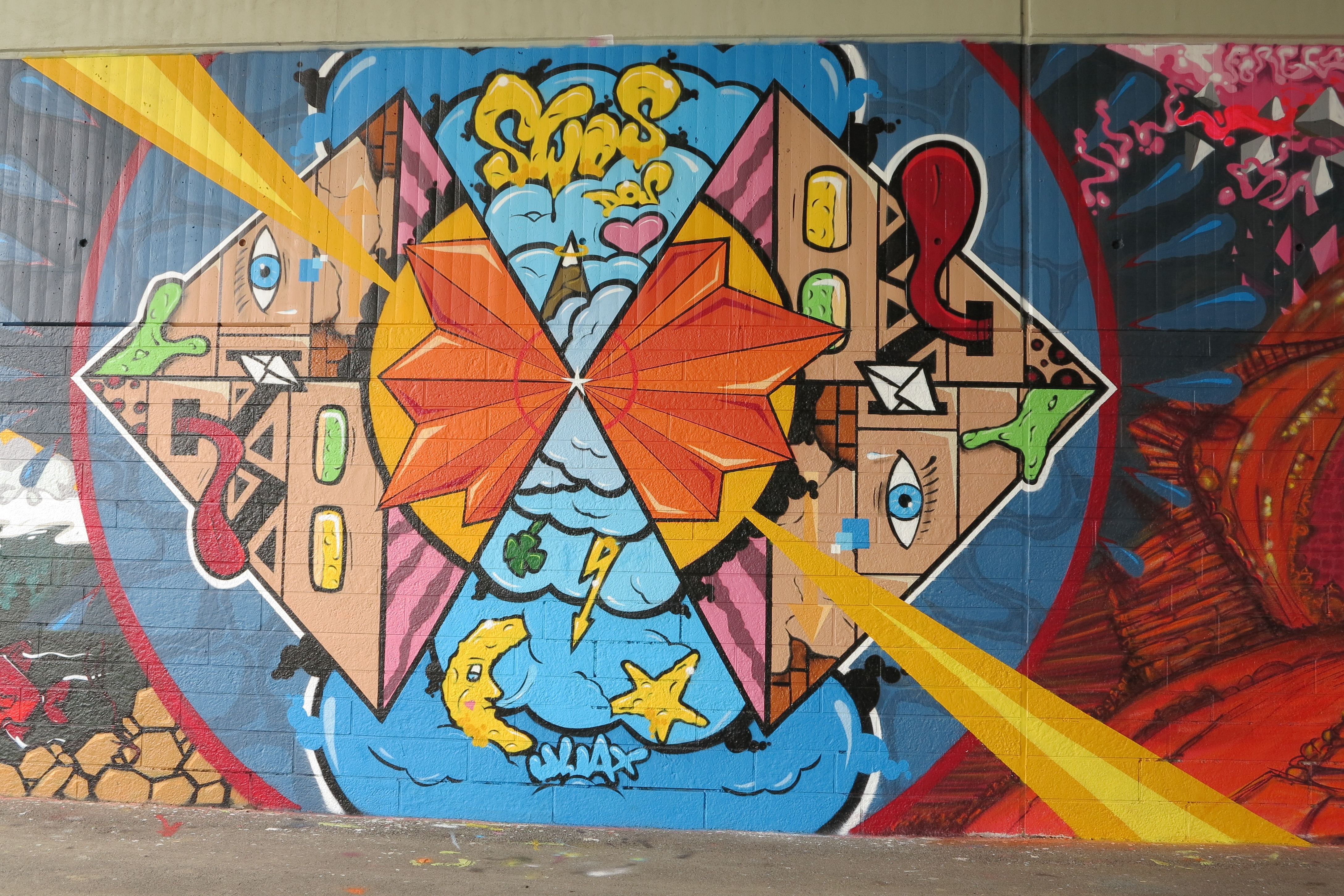 day, mural, wall, outdoors, built structure, multi colored, 4K, close-up, no people, shape, building exterior, graffitti, representation, artists, art and craft, HD Wallpaper