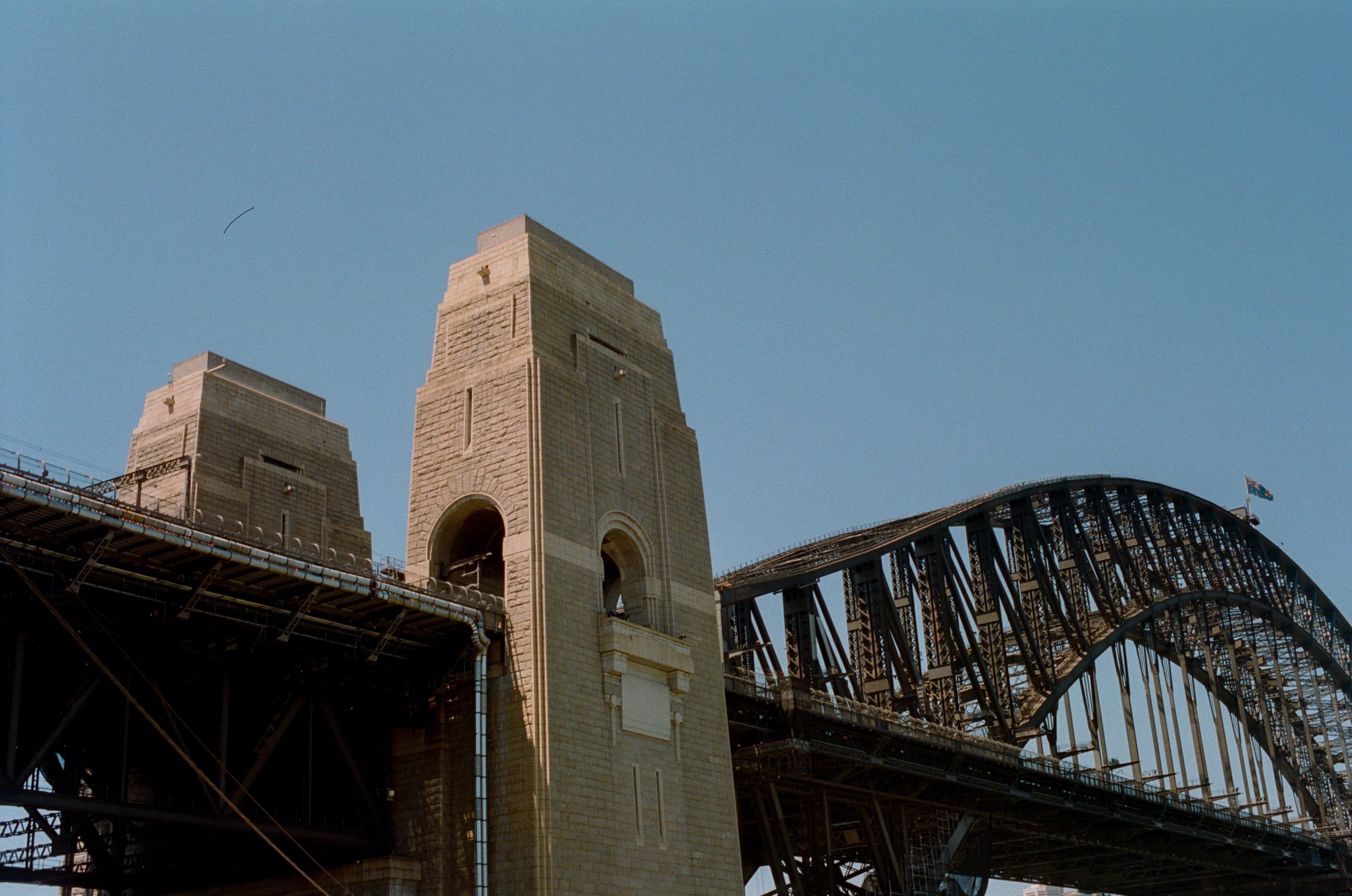 no people, nature, clear sky, tourism, sydney harbour bridge, sydney, bridge - man made structure, arch bridge, office building exterior, film photography, HD Wallpaper