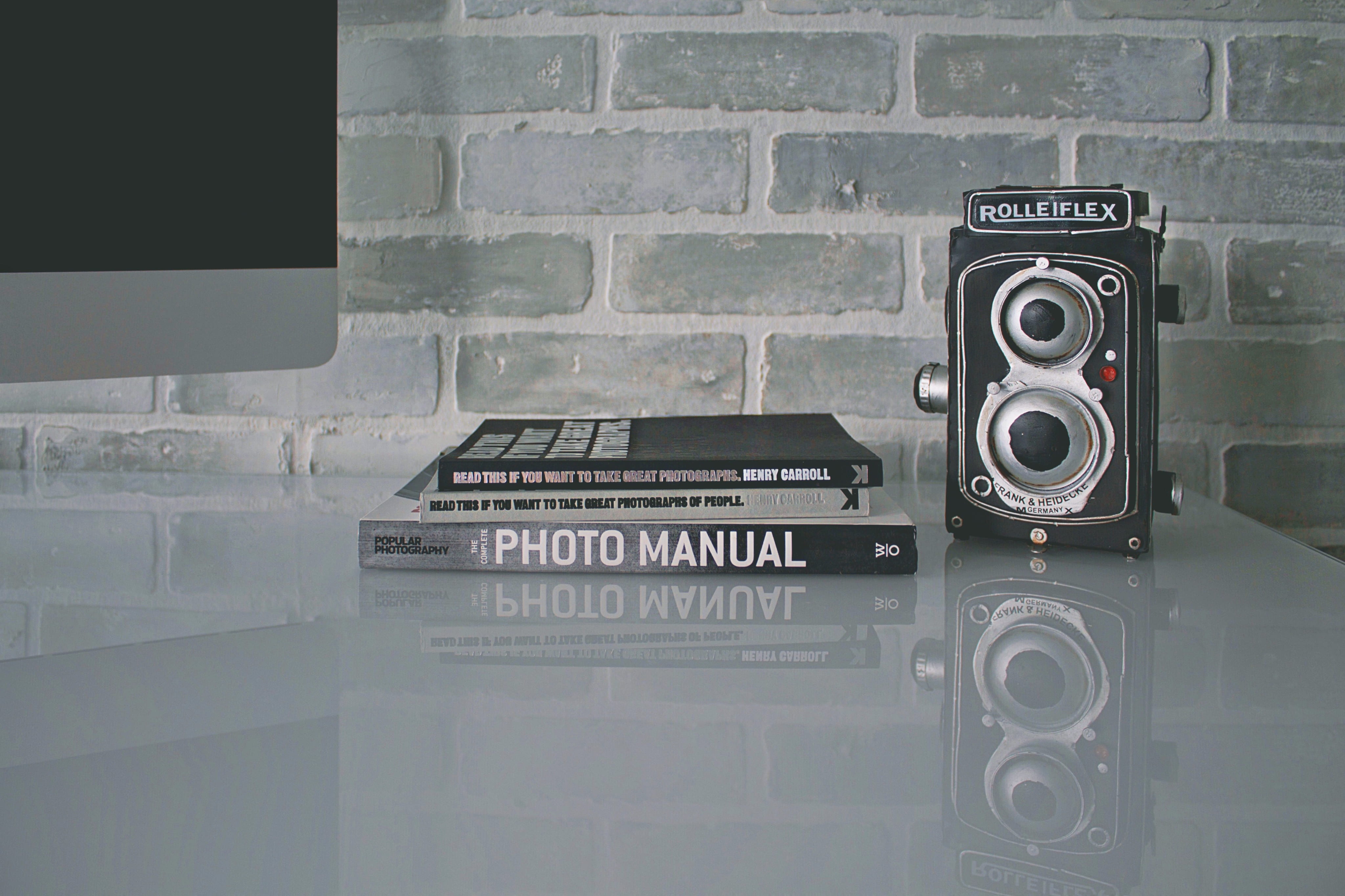 wall - building feature, beside, audio equipment, reflection, photography equipment, rolleiflex, black, education, connection, camera - photographic equipment, HD Wallpaper
