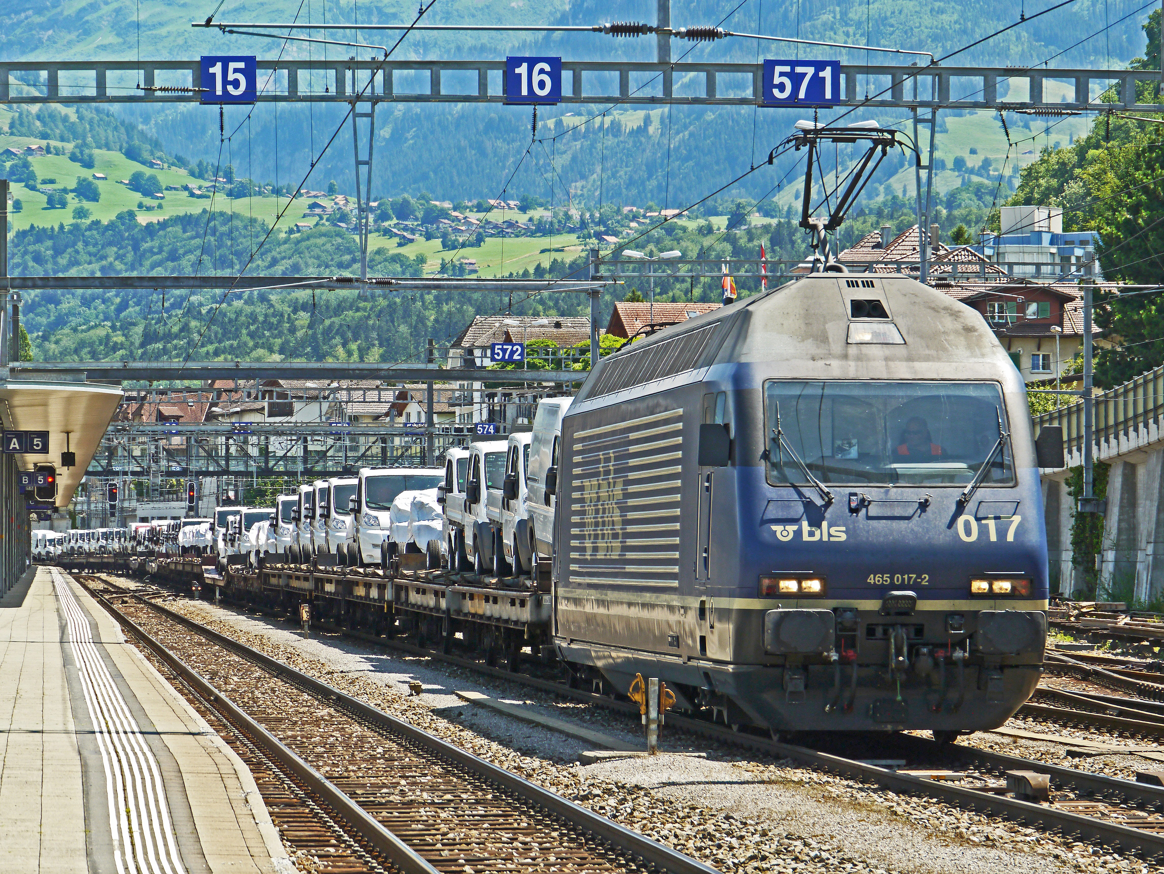 gleise, rail transportation, transporter, train - vehicle, vehicle, freight train, railroad track, track, bls, electric locomotive, number, alpine, outdoors, HD Wallpaper