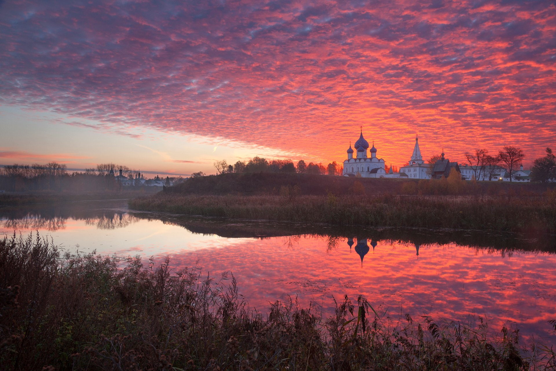Church, Sky, Photography, Suzdal, Russia, Dawn, River, Morning, Sunrise, 1080P, HD Wallpaper