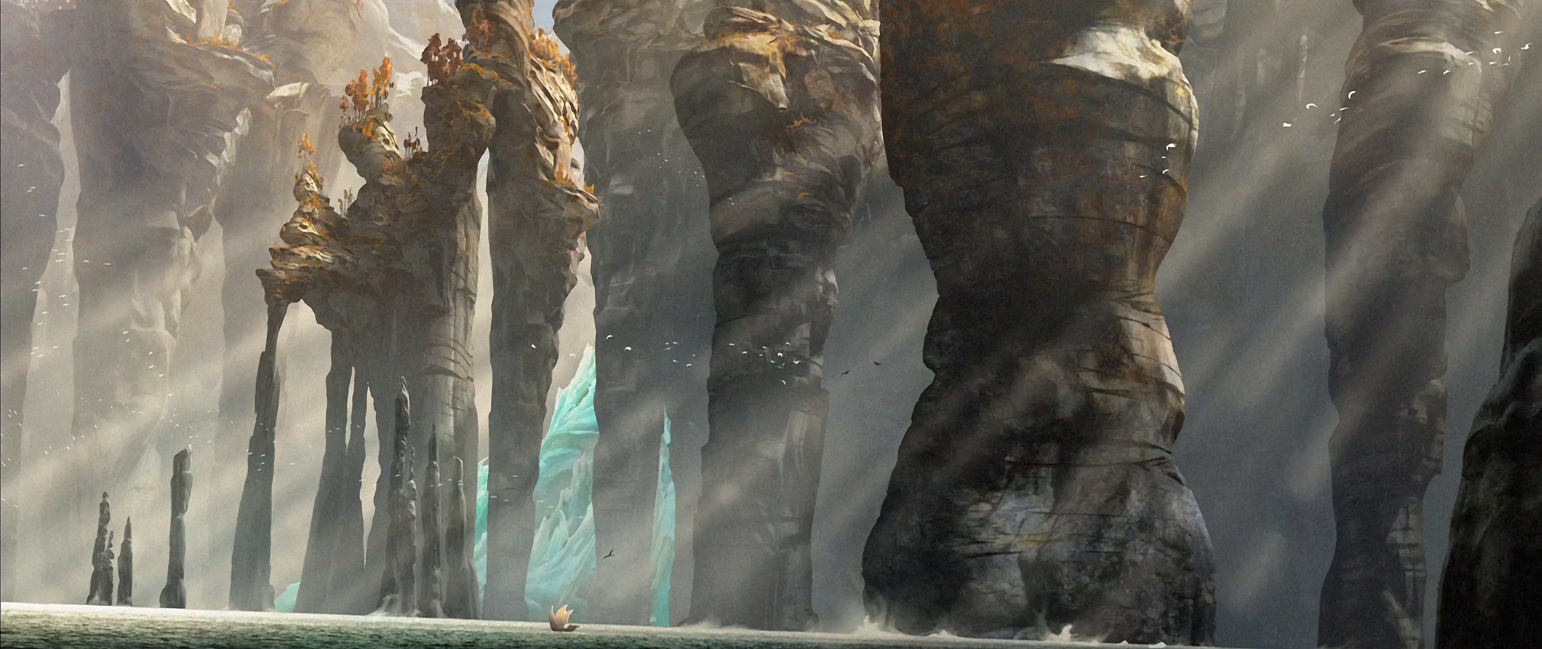 concept art, How to Train Your Dragon 2, 4K, rock formation, ship, sun rays, HD Wallpaper