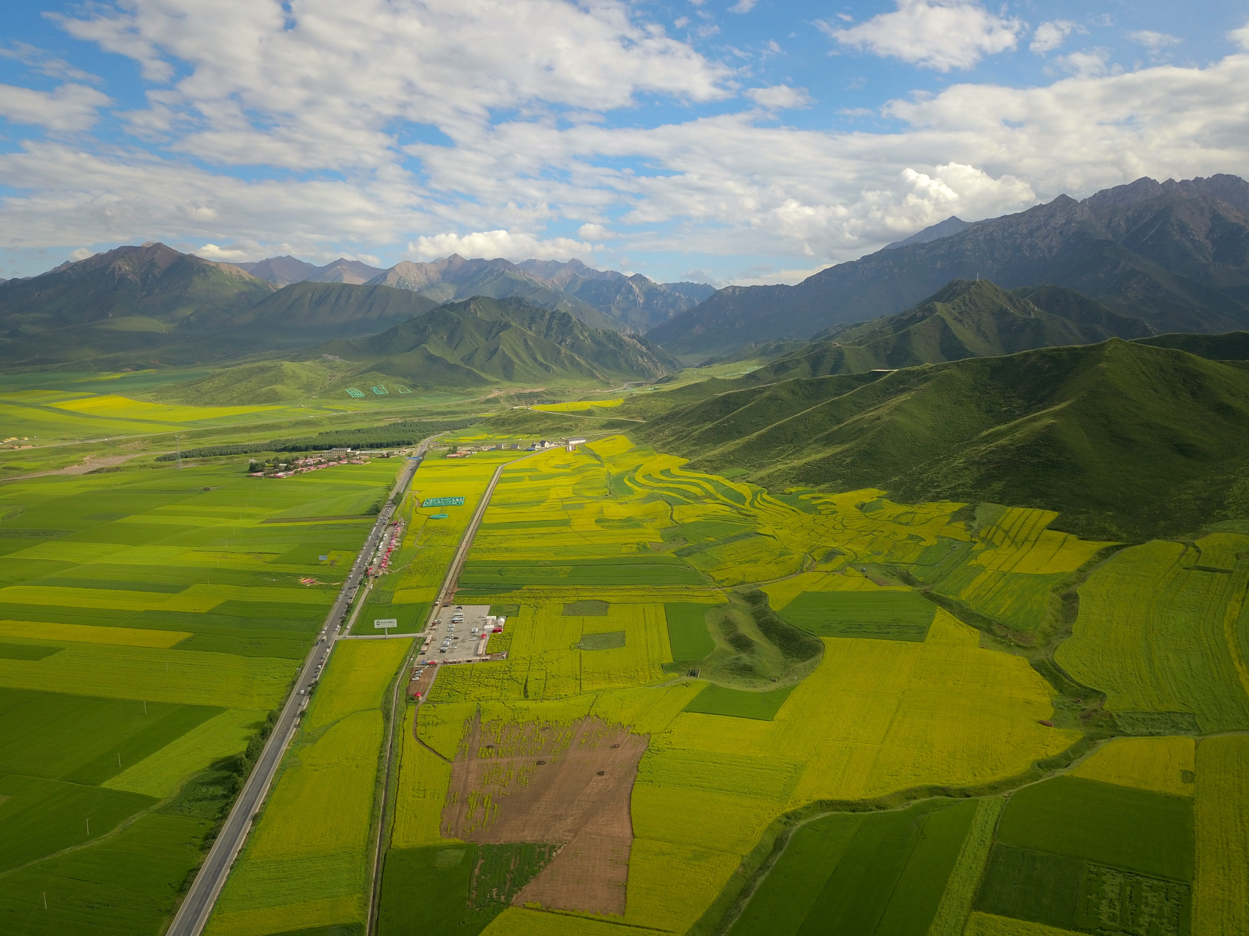patchwork landscape, no people, field, environment, cloud - sky, tranquility, idyllic, outdoors, beauty in nature, qinghai, landscape, rural scene, scenics - nature, HD Wallpaper