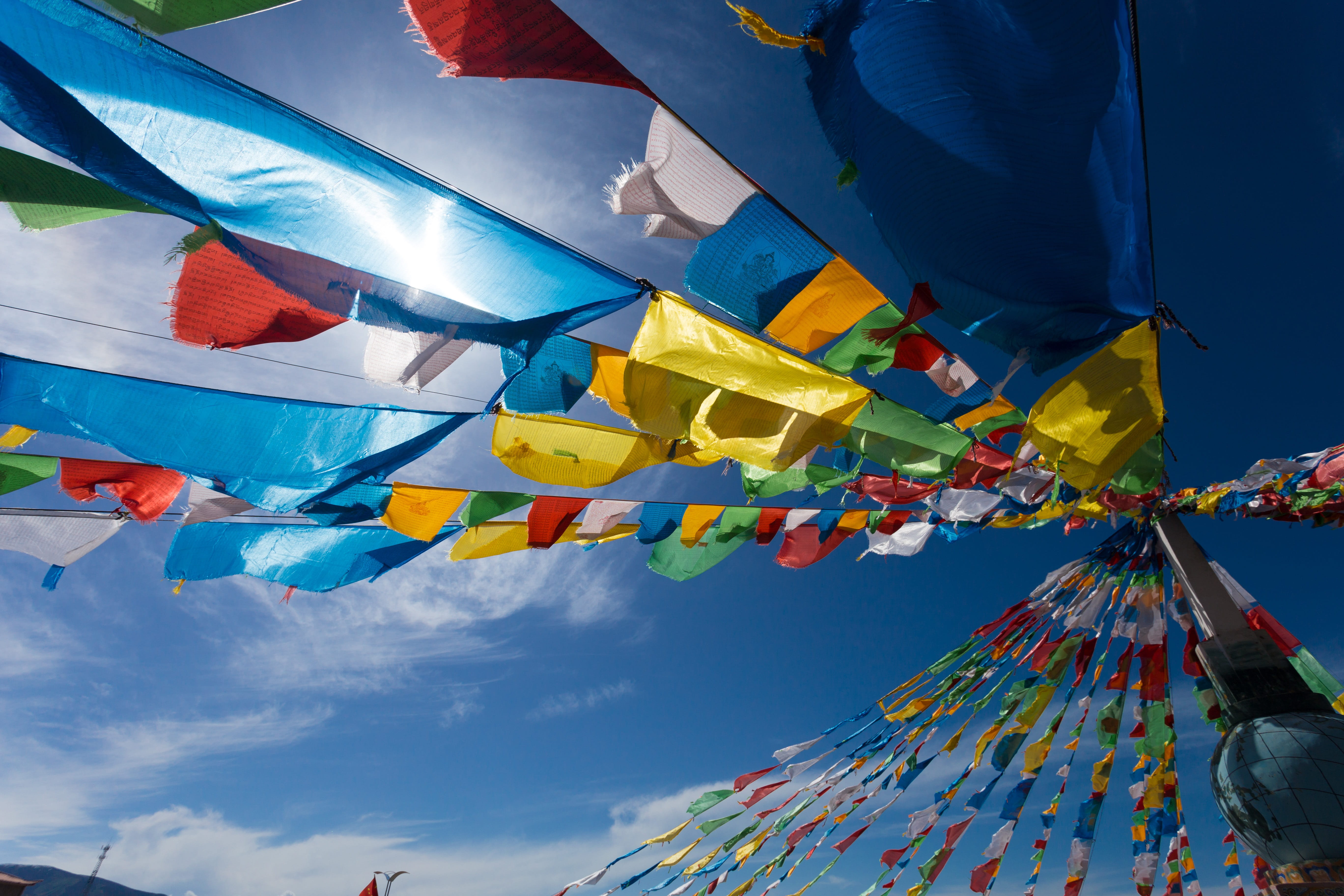 environment, celebration, qinghai lake, hanging, sky, belief, outdoors, blue, gansu province, nature, event, decoration, xining, large group of objects, HD Wallpaper