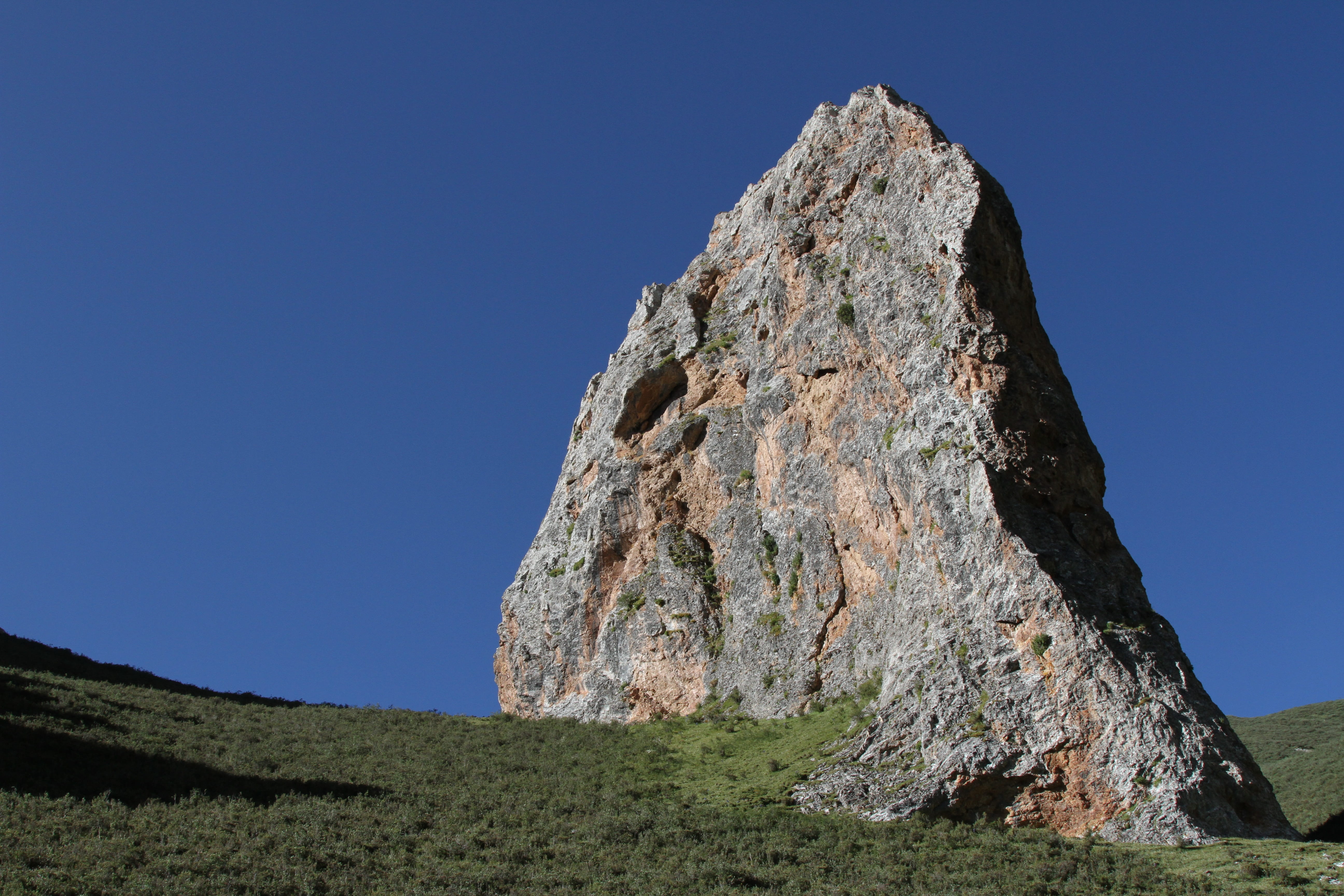 clear sky, sunny, low angle view, mountain peak, solid, 5K, blue day, no people, plant, mountain, rock, environment, nature, outdoors, geology, blue, beauty in nature, HD Wallpaper