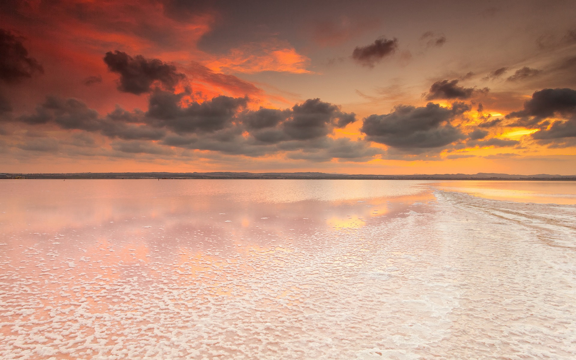 Sky, water, body, Valencia, Salt, Spain, hour, Clouds, golden, Dawn, 1080P, Lake, painting, HD Wallpaper