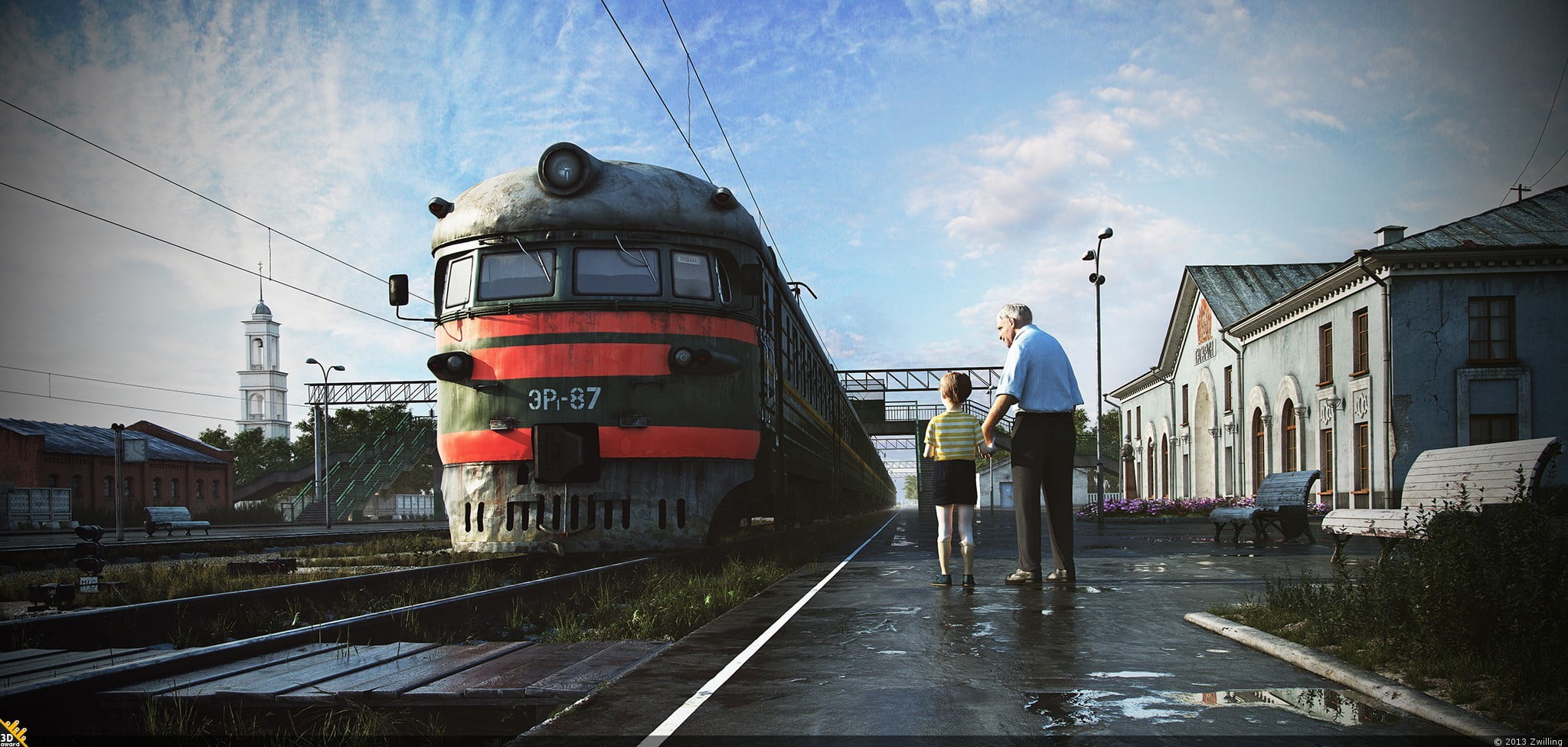 standing, 1080P, s, water, track, rail transportation, nature, one person, adult, public transportation, full length, transportation, cloud - sky, built structure, HD Wallpaper