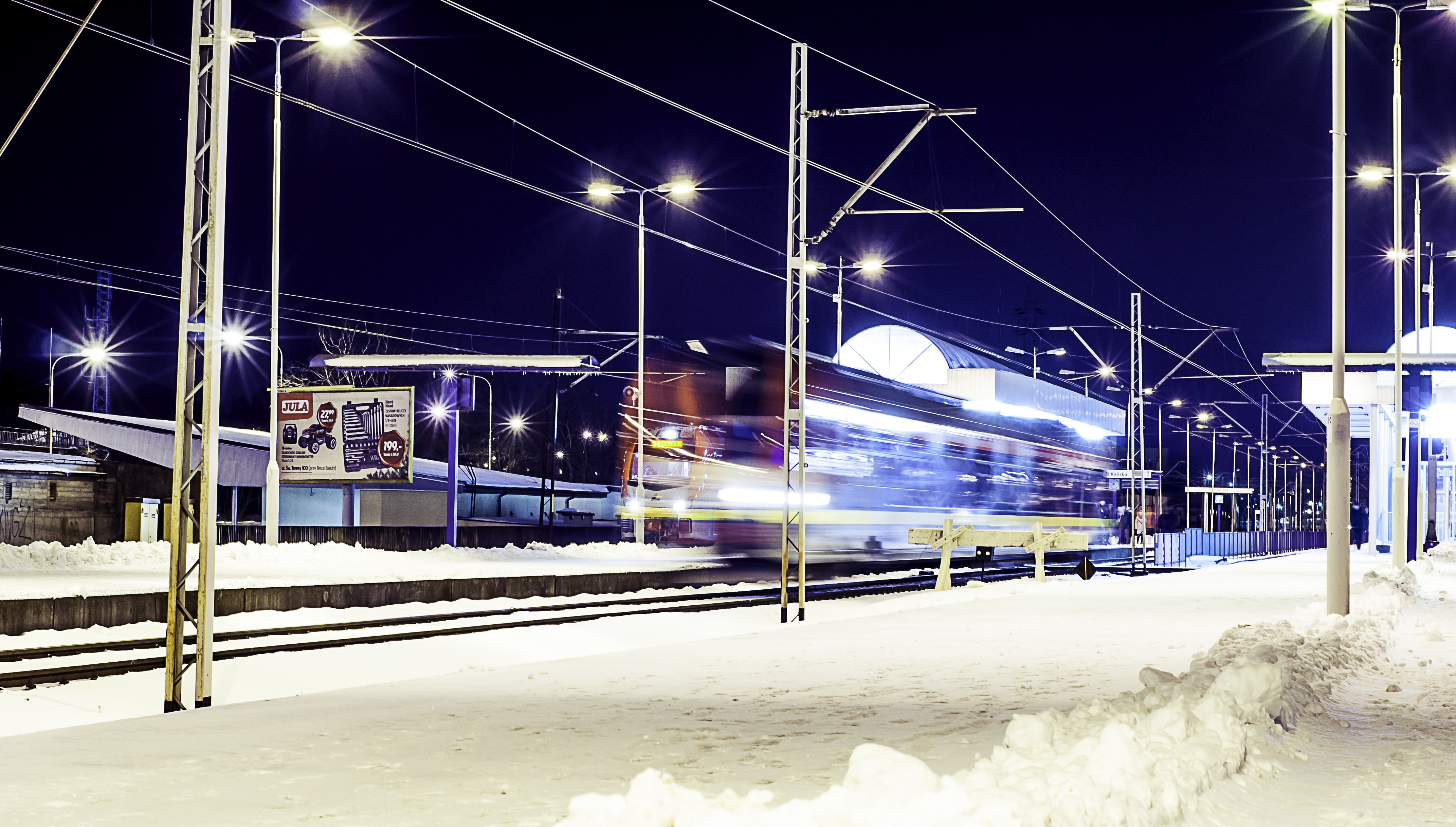 train, train station, railway, illuminated, built structure, railroad, transportation, nature, street, commuting, movement, 4K, blurred motion, track, HD Wallpaper