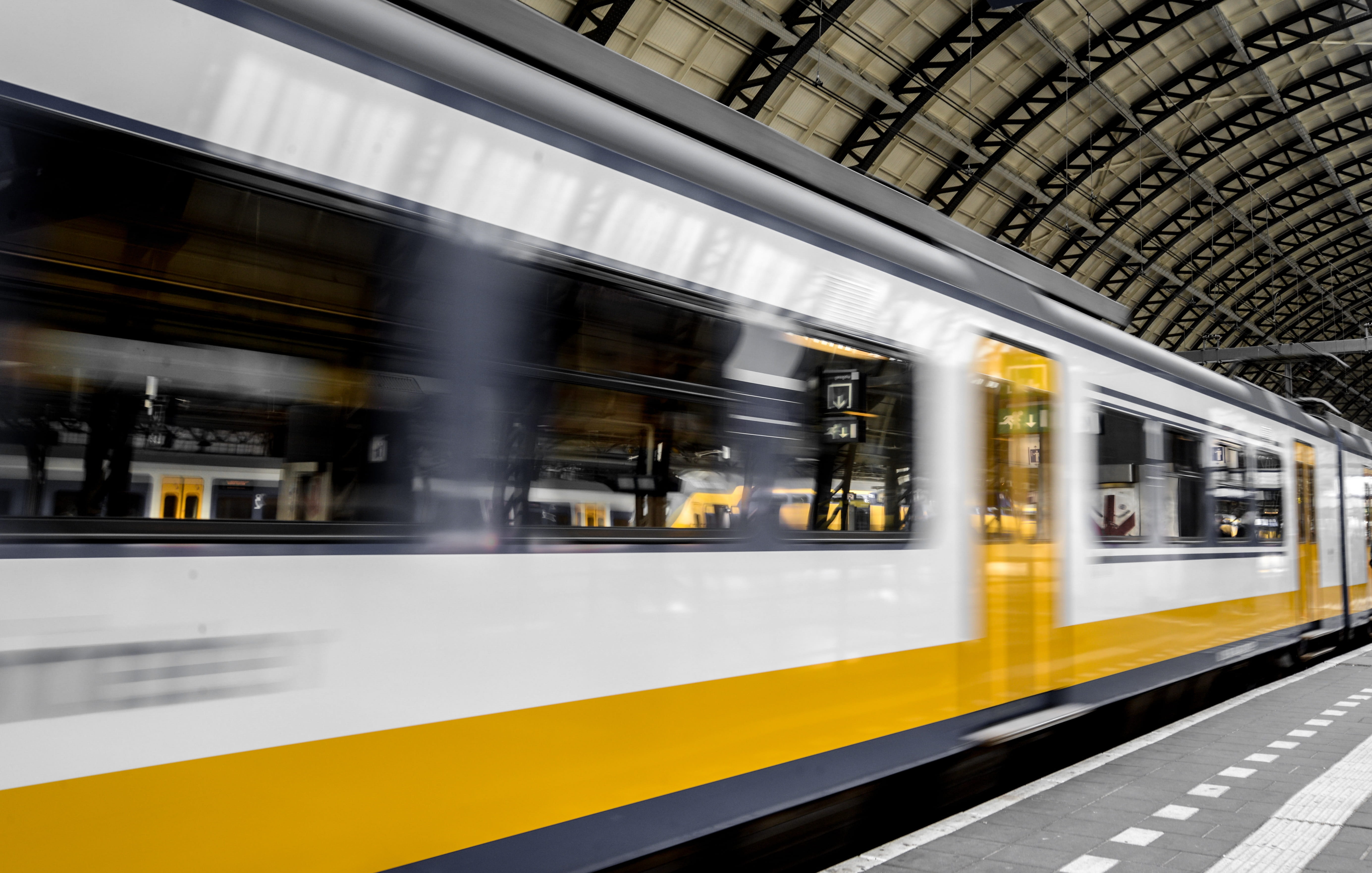 station, blurred motion, fast, leaving, arrival, public transportation, passenger train, speed, amsterdam, subway train, railroad station, railway, transit, HD Wallpaper