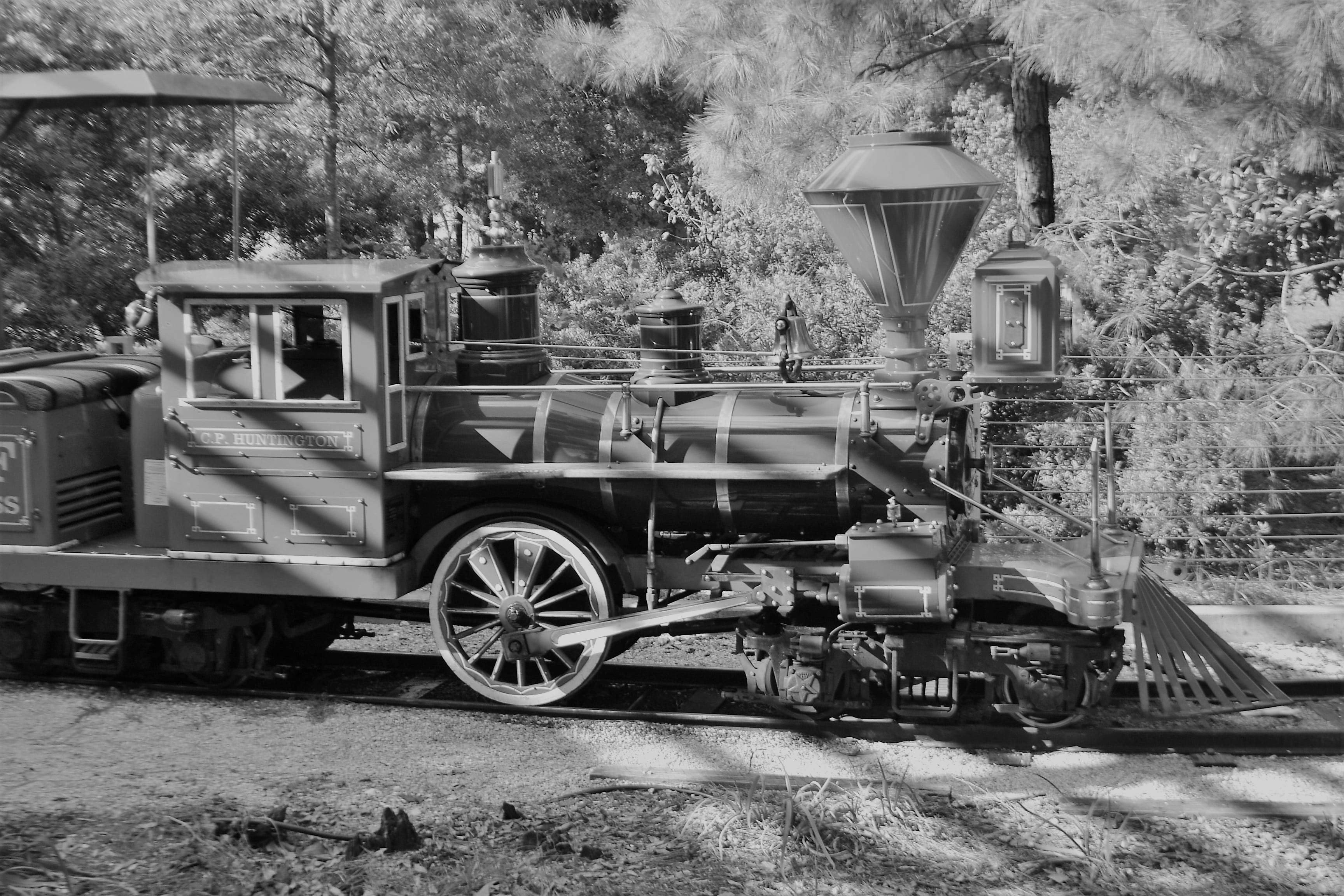 sdf, brass, architecture, day, white, heavy, black, cast iron, land, blizzard lights, damaged, accelerator, power, wheel, steam, black and white, railroad, HD Wallpaper