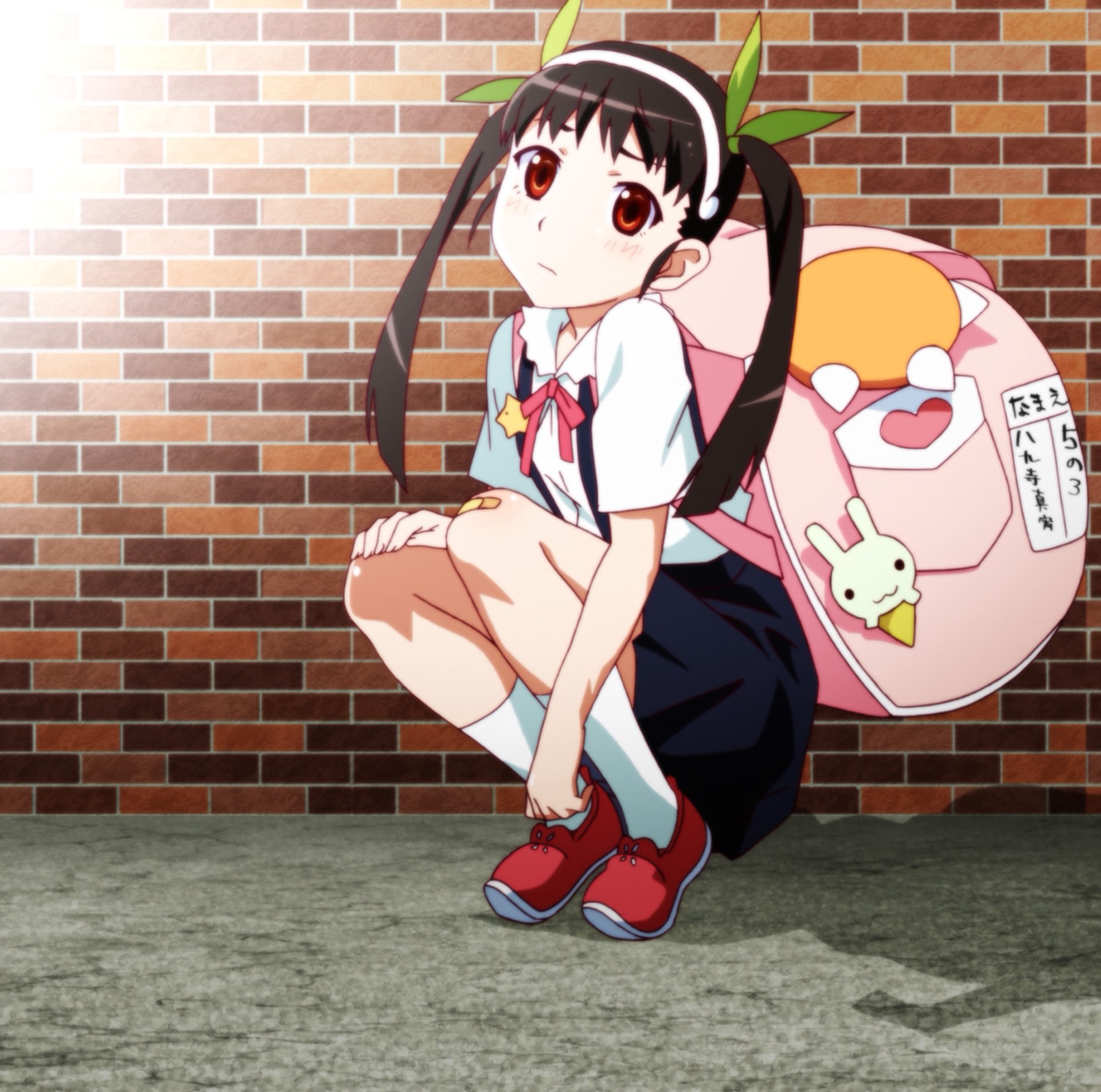 brick wall, brunette, 1080P, wall - building feature, full length, architecture, lifestyles, childhood, halloween, standing, Monogatari Series, real people, HD Wallpaper
