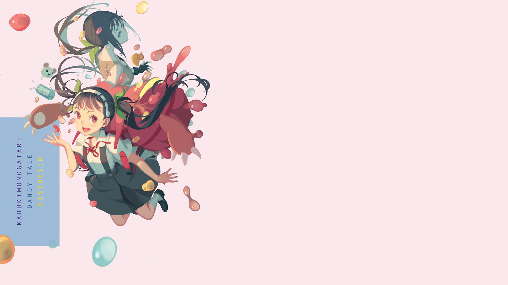 720P, men, Hachikuji Mayoi, toy, adult, two people, togetherness, childhood, brunette, fun, red eyes, dark hair, twintails, bonding, white skin, full length, HD Wallpaper