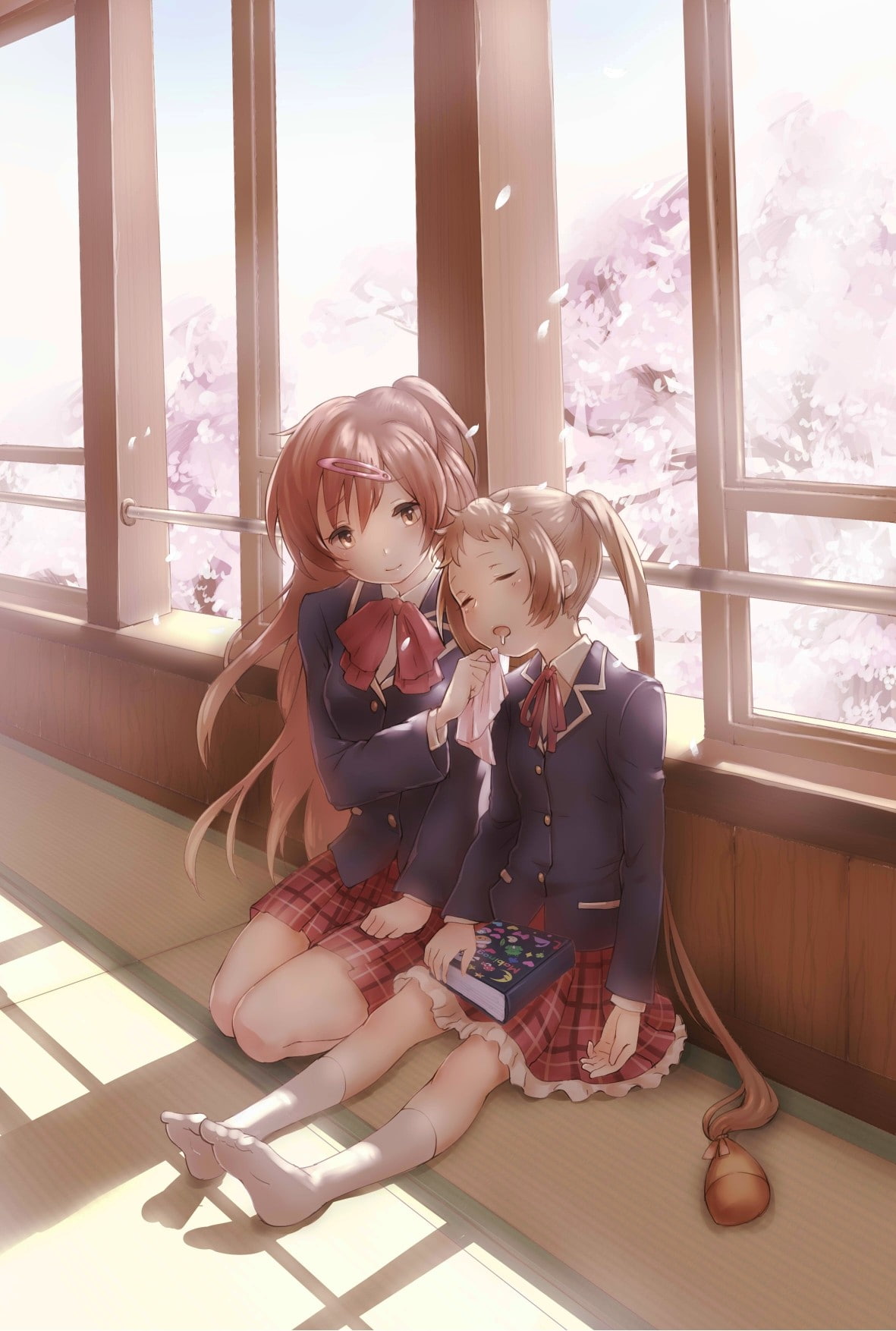 window, Chuunibyou demo Koi ga Shitai!, anime, child, childhood, Dekomori Sanae, anime girls, positive emotion, women, females, fun, nature, sitting, Nibutani Shinka, Phone HD Wallpaper