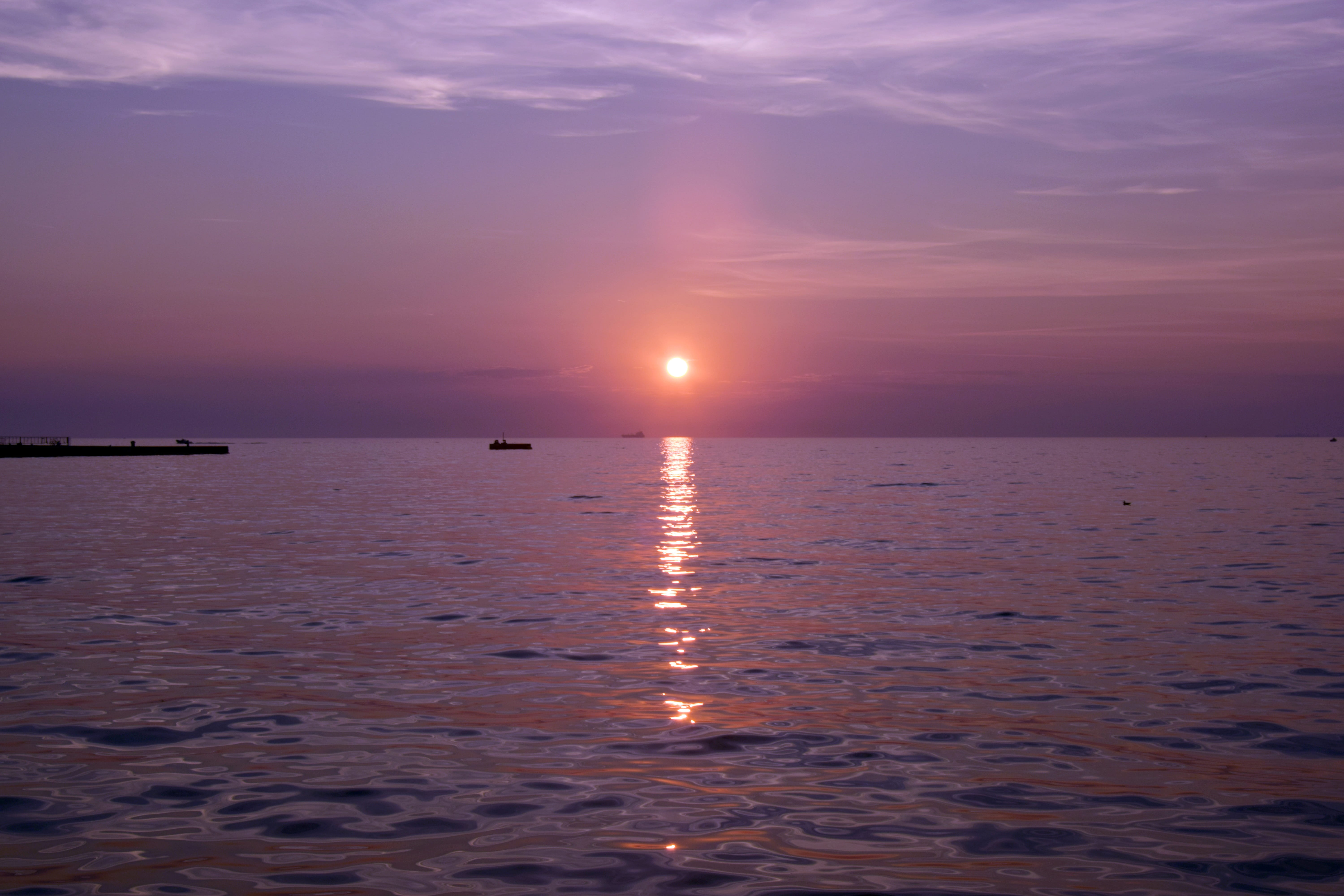 holiday, sea, horizon over water, horizon, light, outdoors, sunlight, city, atmosphere, scenics - nature, landscape, blue, ship, tranquility, sunset, no people, HD Wallpaper