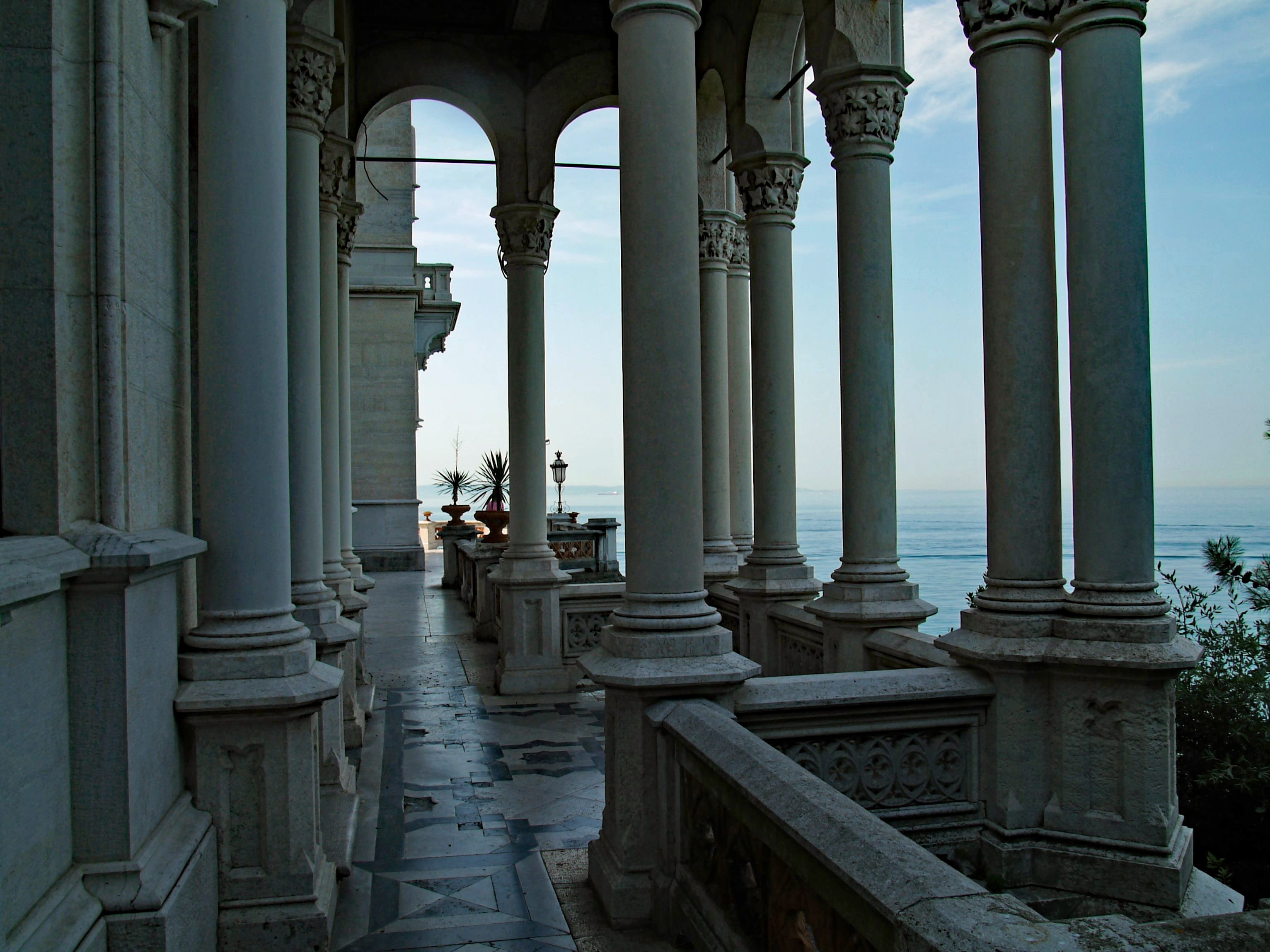 ancient civilization, day, italy, the past, miramare castle, travel destinations, architectural column, history, tourism, group of people, real people, HD Wallpaper