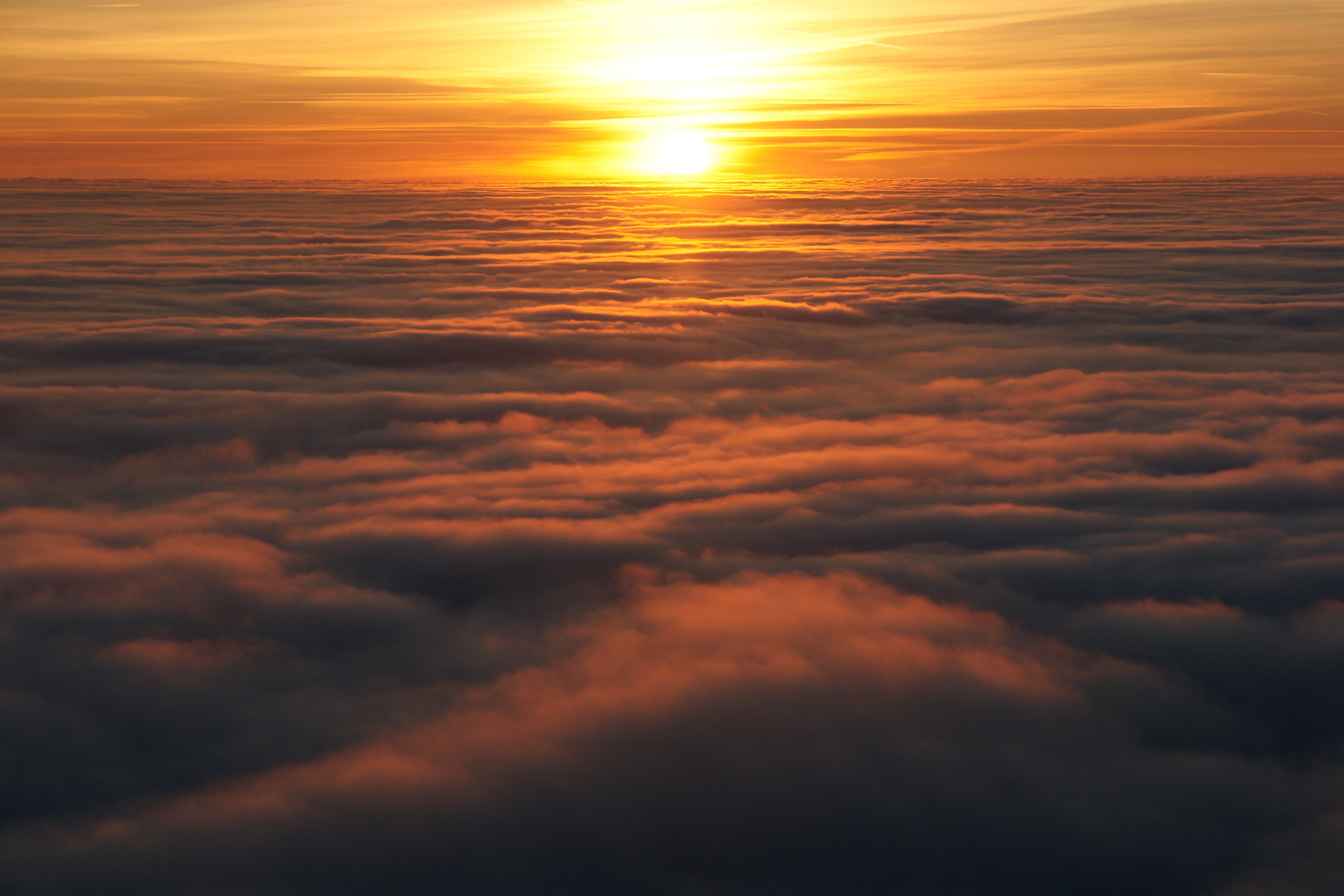 fog, tranquility, cloudscape, sunlight, orange color, no people, romantic sky, dramatic sky, nature, gulf, outdoors, red, sunset, 4K, air, trieste, backgrounds, HD Wallpaper