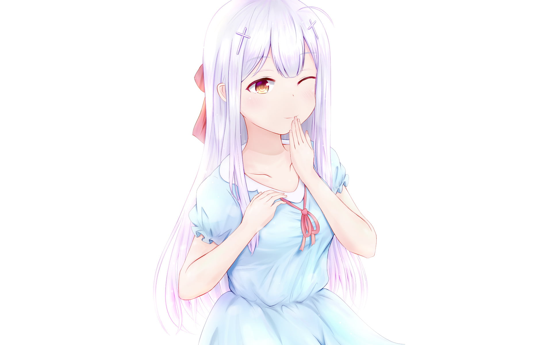 women, indoors, Gabriel DropOut, Raphiel Shiraha Ainsworth, young adult, beautiful woman, copy space, front view, Anime, young women, white background, HD Wallpaper