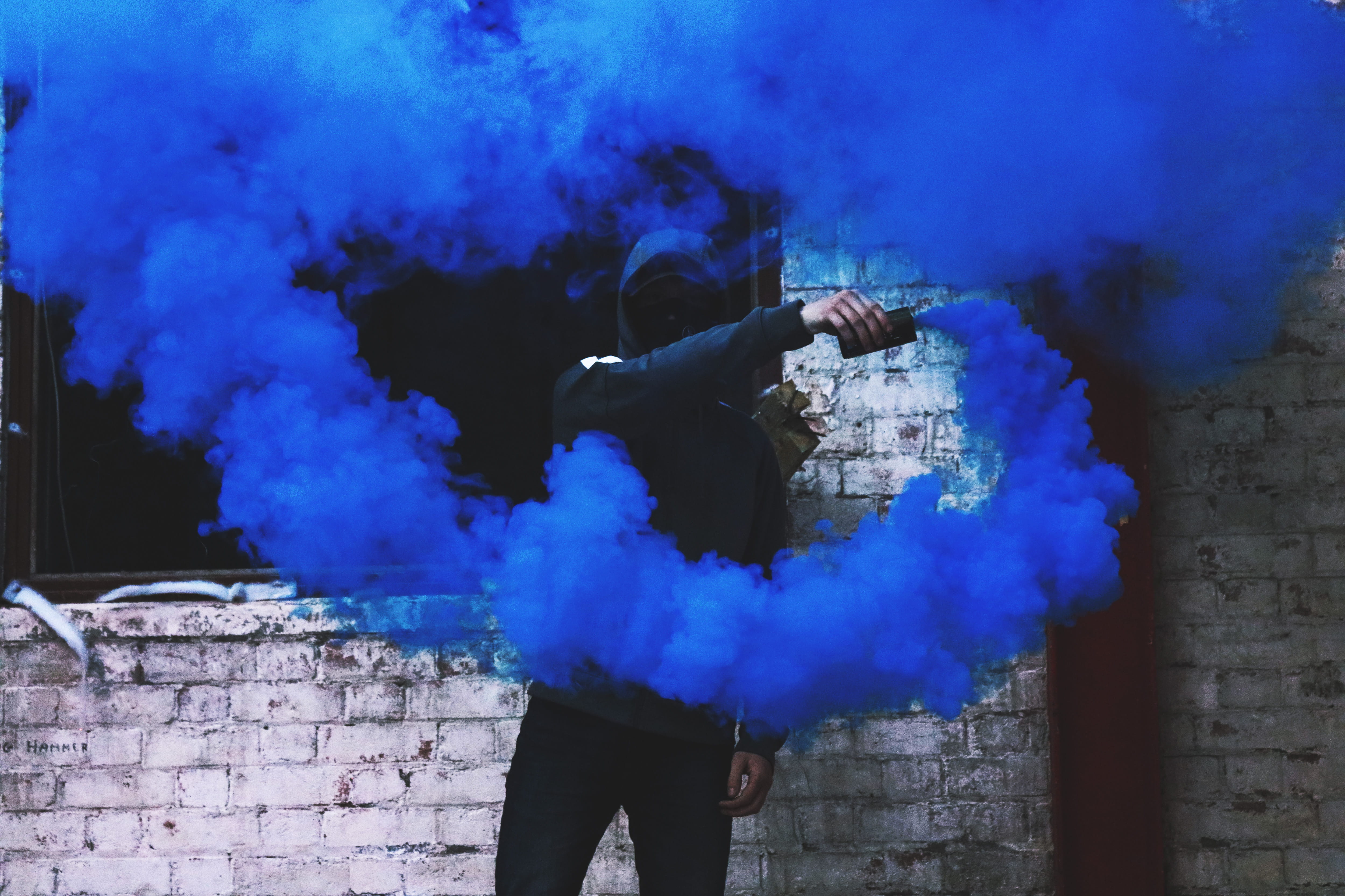 three quarter length, smoke, standing, young men, blue, flare, motion, moody, 4K, casual clothing, architecture, holding, leisure activity, man, men, nature, HD Wallpaper