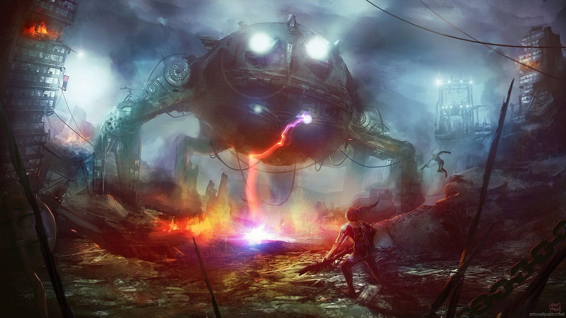 light - natural phenomenon, night, science fiction, music, gray, mech, performance, artwork, enjoyment, nightlife, 1080P, smoke - physical structure, lens flare, HD Wallpaper