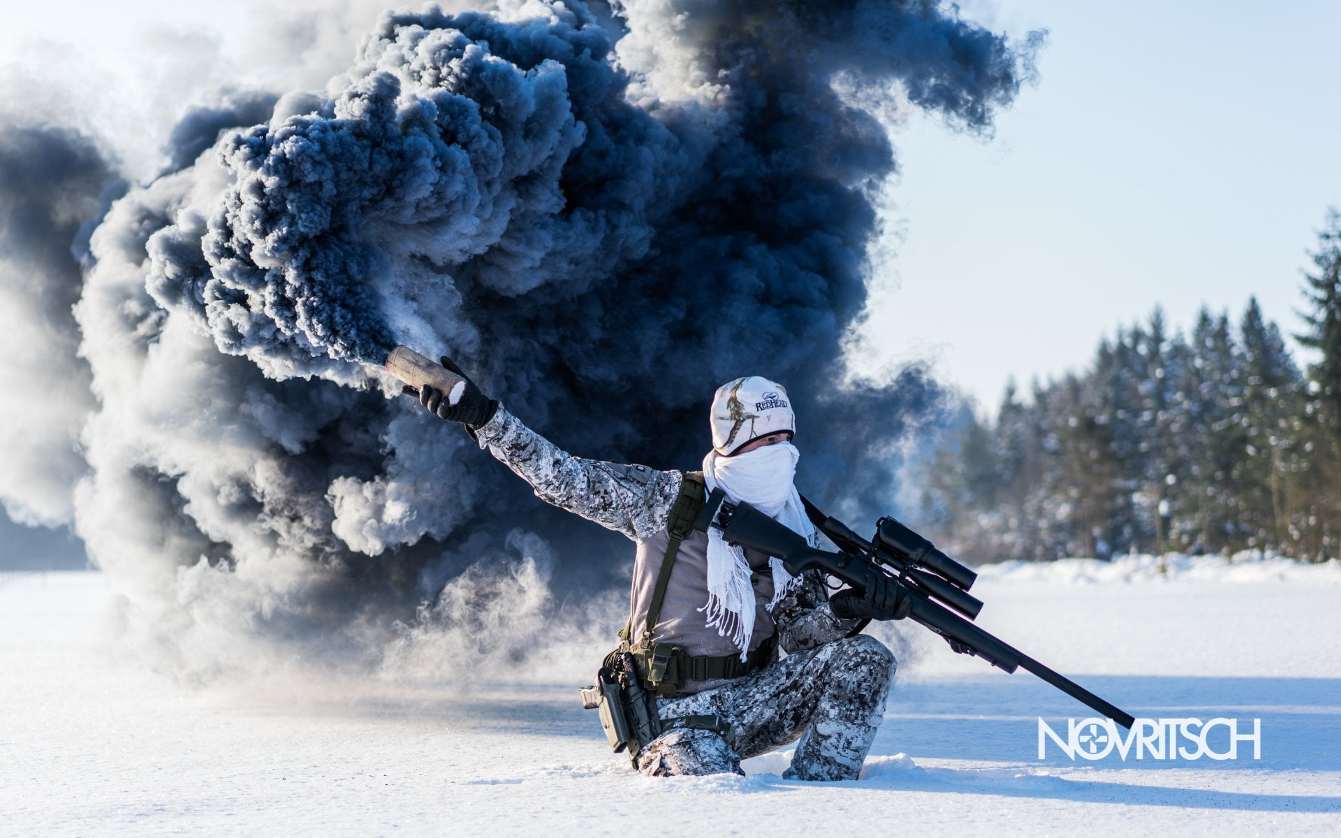 Airsoft, Winter, rifle, cold temperature, Soldier, activity, 1080P, motion, weapon, Sniper Rifle, sport, nature, gun, people, holding, winter sport, warning sign, HD Wallpaper