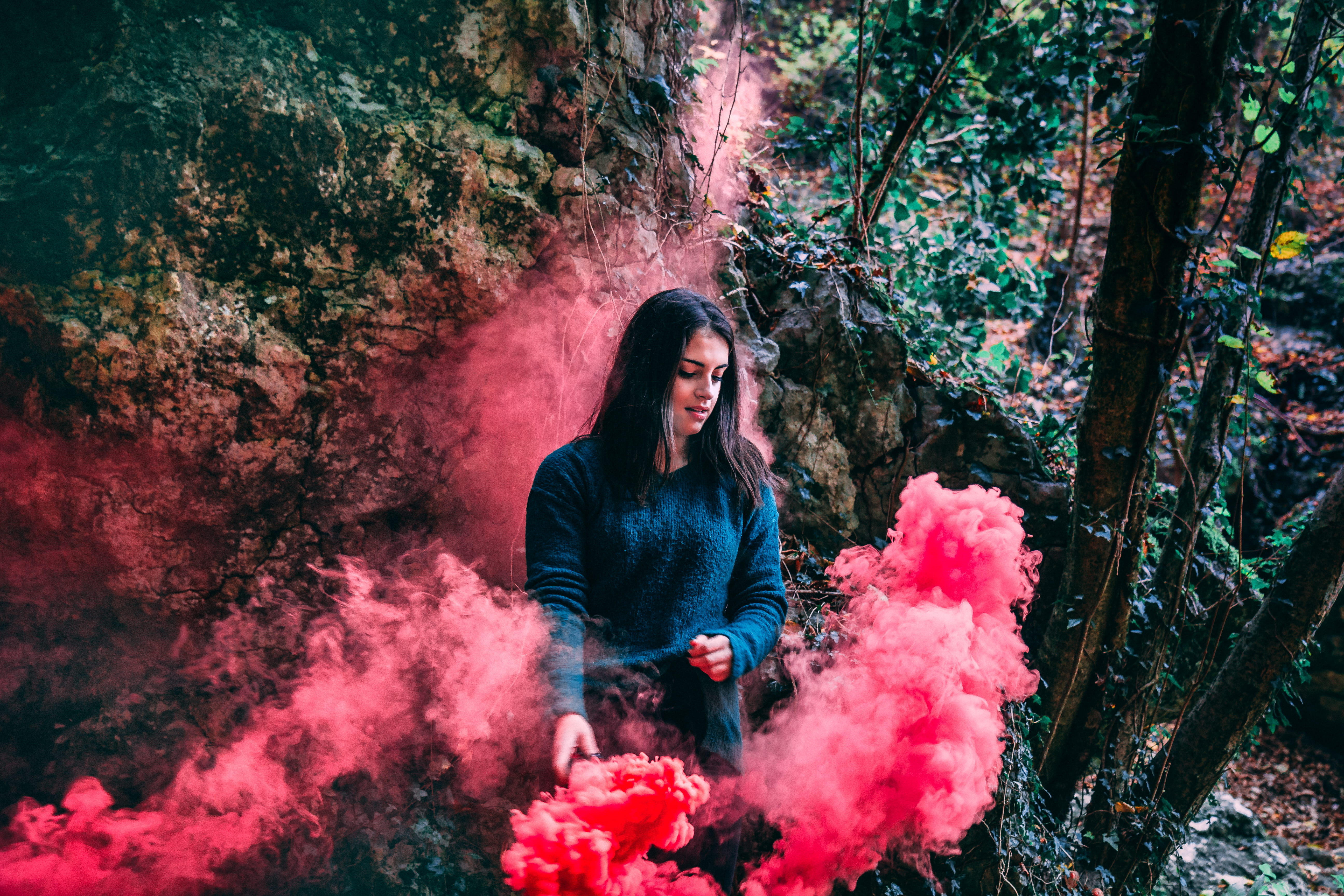 girl, pink, day, pink color, forest, land, outdoors, festival, shirt, front view, wear, person, wearing, real people, tree, casual clothing, sleeved, young women, HD Wallpaper