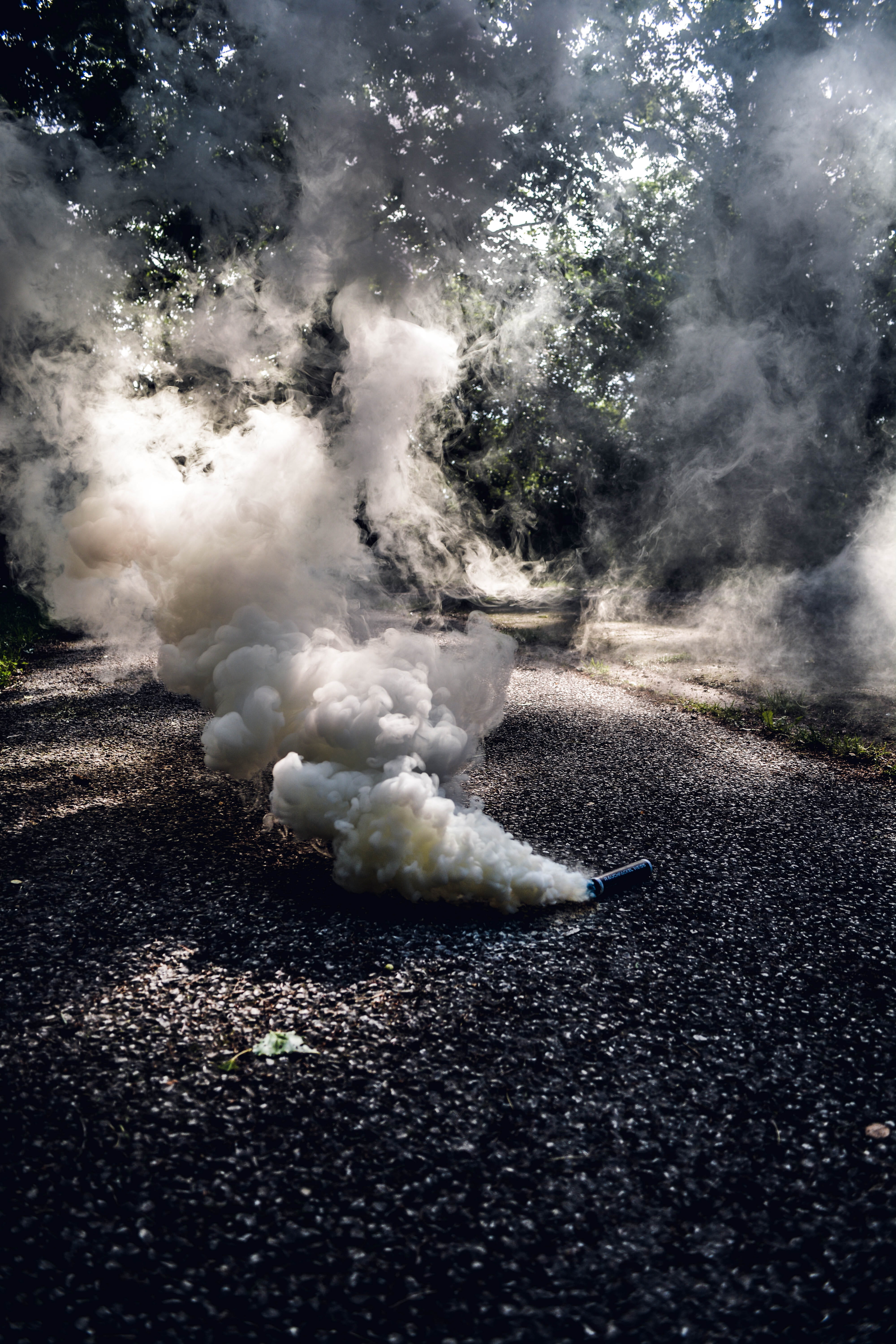 outdoors, smoke, smoke bomb, ground, explosive, no people, trees, exploding, daylight, land, mode of transportation, day, non-urban scene, motion, smoke - physical structure, Phone HD Wallpaper