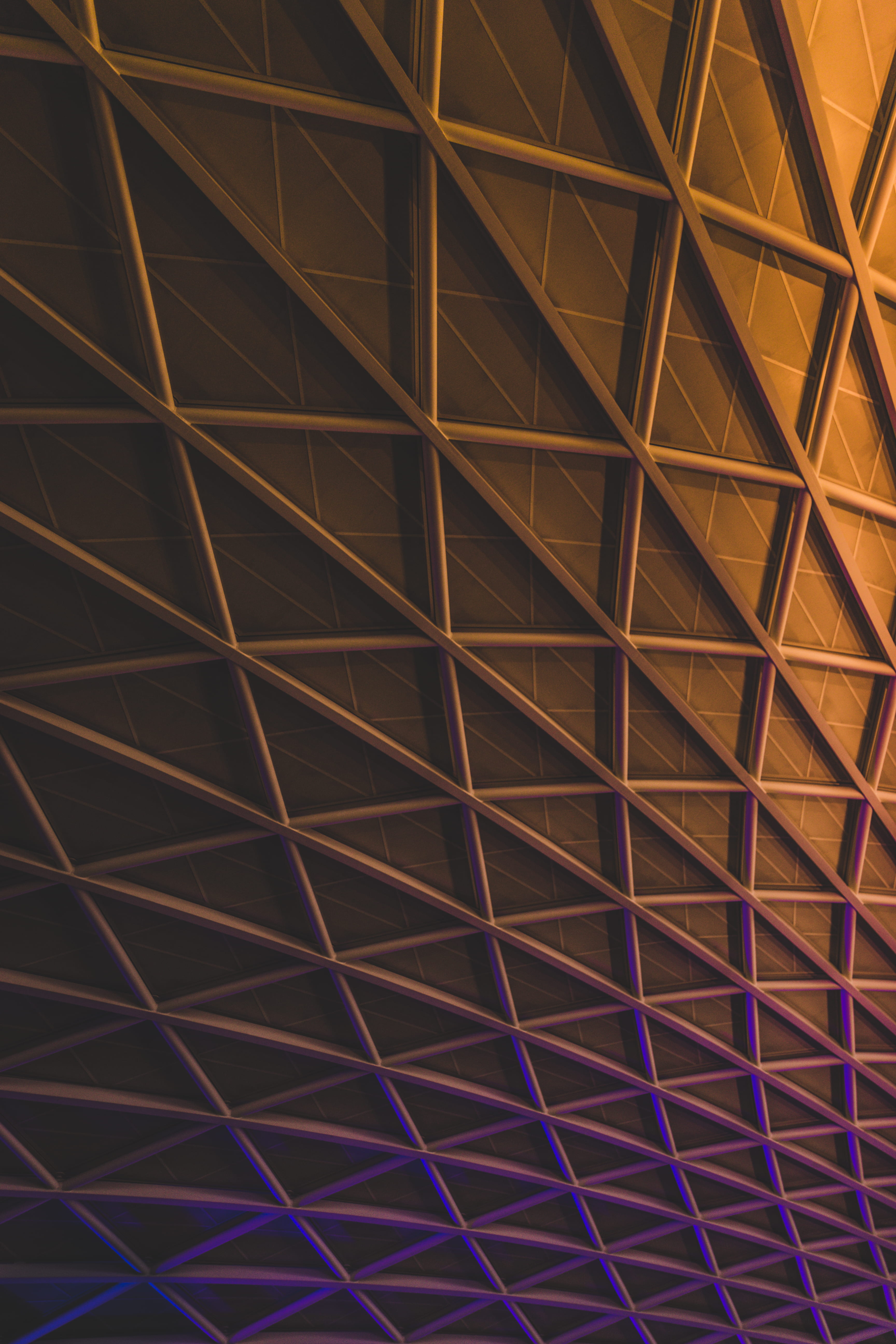 iphone, untitled, kings cross, no people, london, meshwork, orange, roof, full frame, purple, texture, geometric shape, directly below, Phone HD Wallpaper