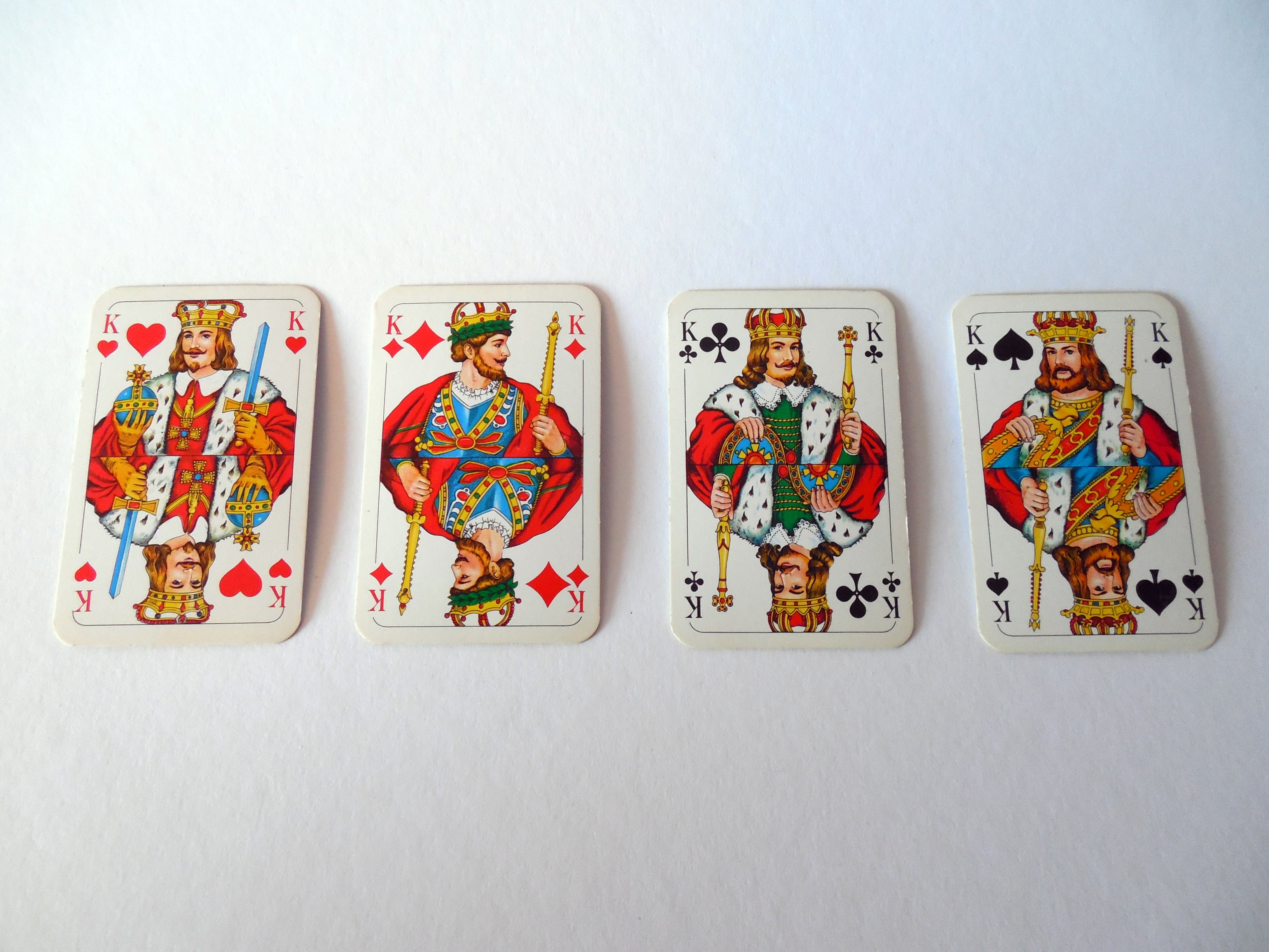 aces, no people, pik, still life, kings, side by side, win, representation, playing cards, skat, male likeness, variation, ace, indoors, 2K, white background, HD Wallpaper