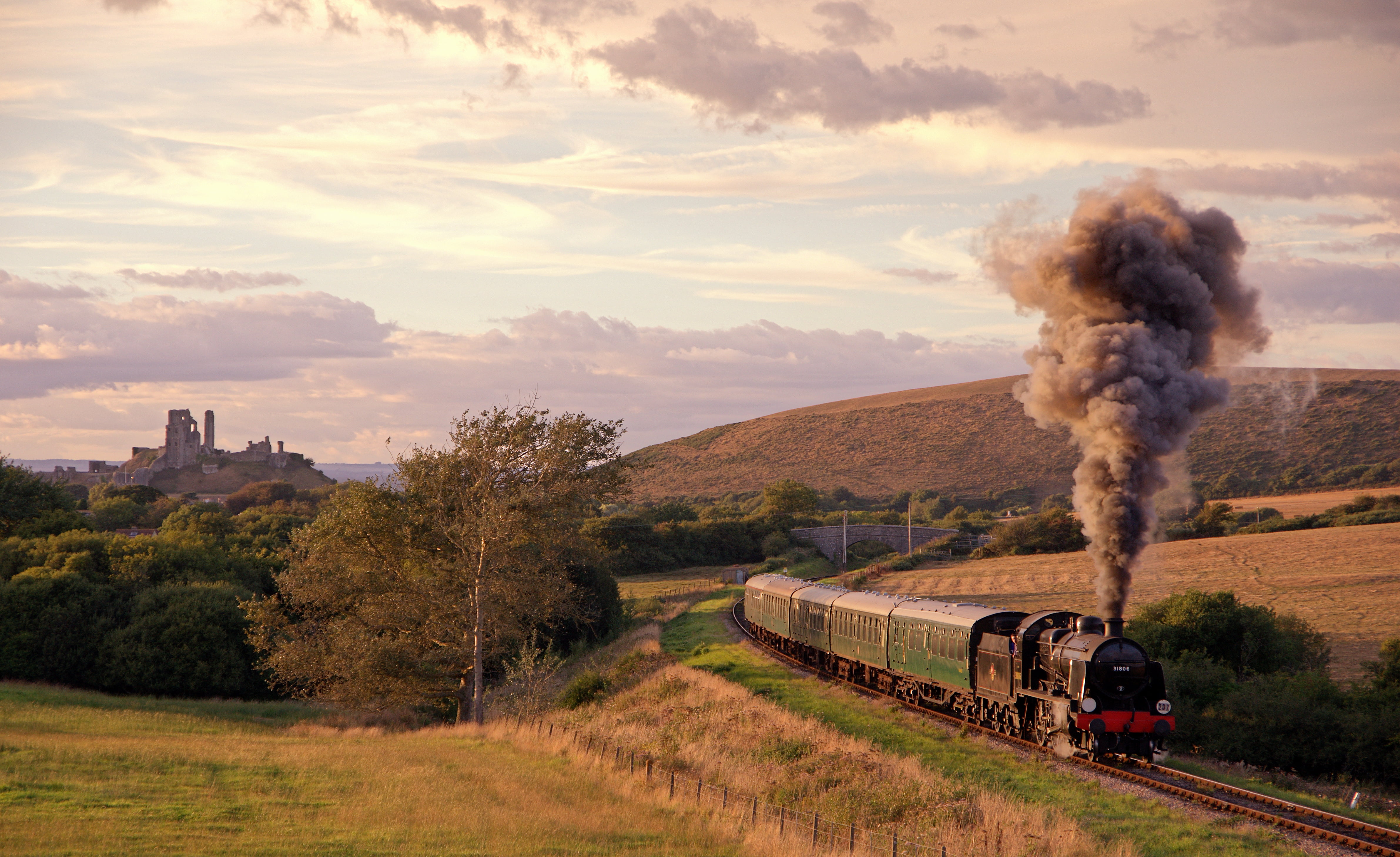 the way, nature, cars, meadows, smoke - Physical Structure, air pollution, landscape, environment, 4K, railroad, train, red, rural Scene, pollution, plant, HD Wallpaper
